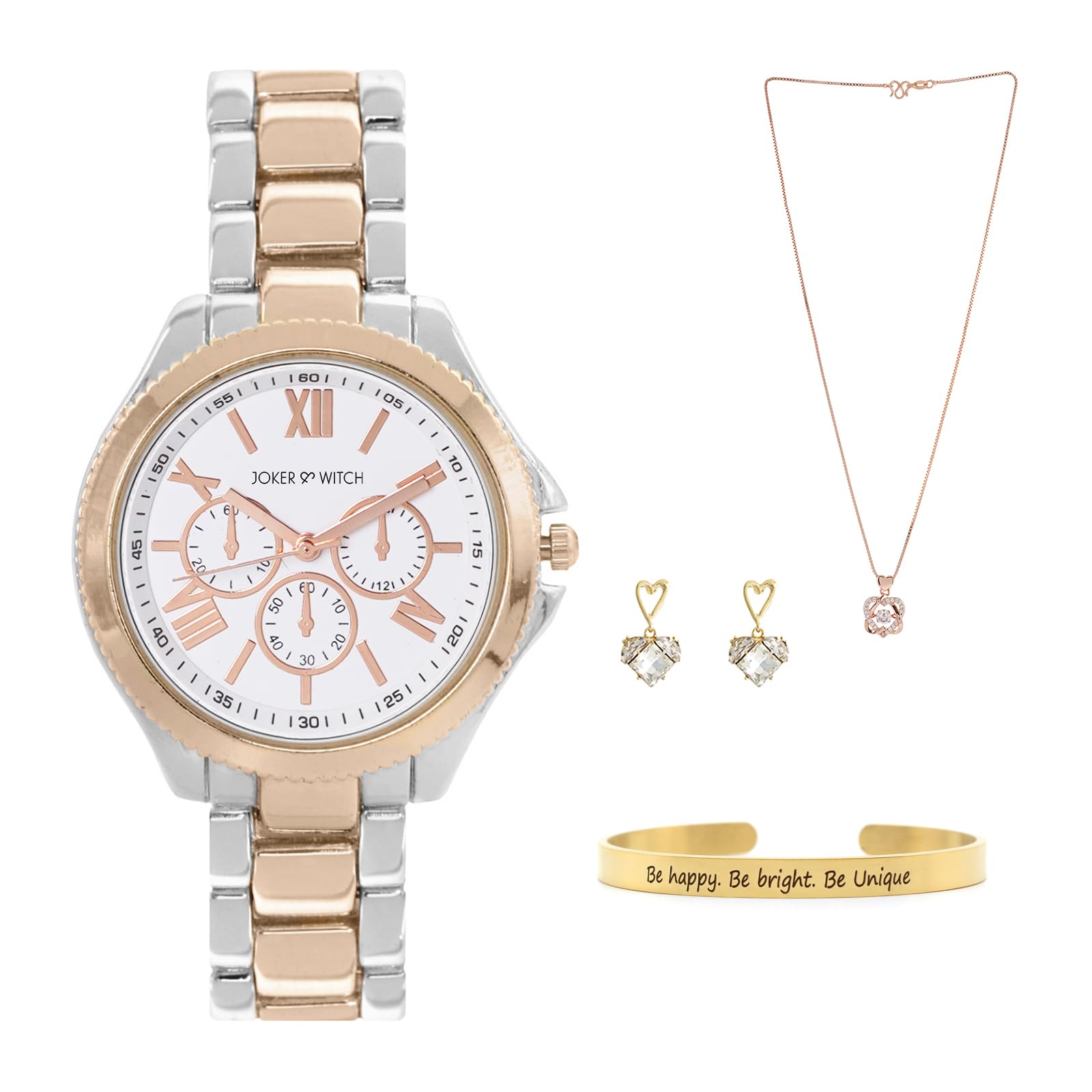 Joker & Witch Stainless Steel Wren Heart Love Stack Women Analogue Watch Gift Sets, White Dial, Silver Band (B0CC4YD31B) Amazon Price History, Amazon Price Tracker
