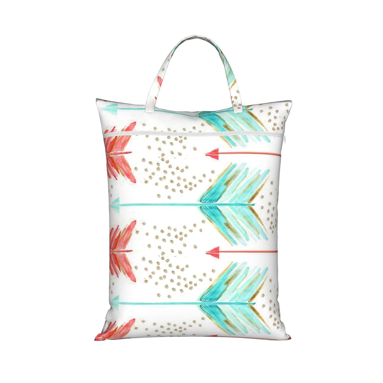 YFSGDLBN Coral and Teal Arrows printed Travel dirty laundry bag clothes pack Storage Basket Bag