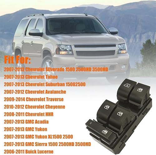 Miniatura 2 de 20945129 Botón de control de ventana principal del lado del conductor compatible con Chevy Silverado 15002500 HD3500 HDGMC SierraYukonBuick,