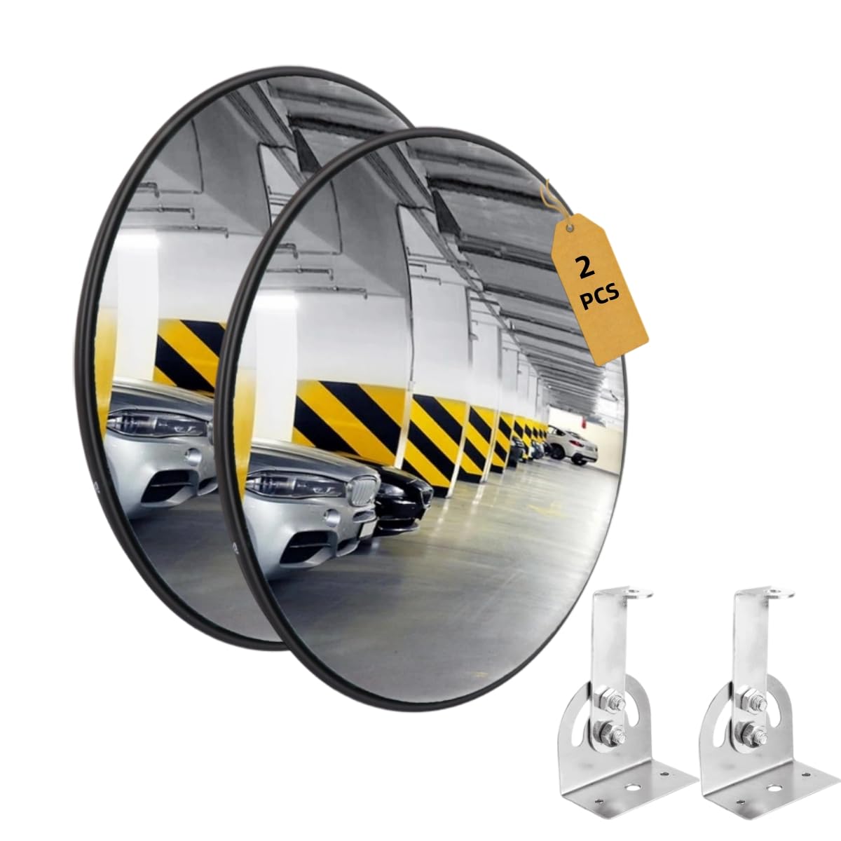 SOONHUA 2x Miroir Convexe Sécurité 30cm Grand Angle | Miroir convexe 30 cm avec support, angle large 130°, idéal pour garage, allée, entrepôt et réduire les angles morts