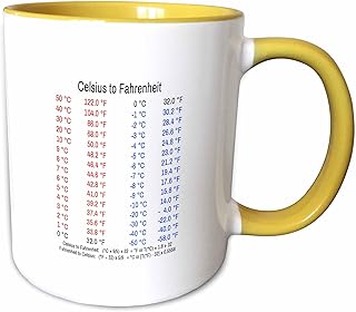 3dRose Celsius to Fahrenheit temperature conversion chart and formulas 15oz Two-Tone Yellow Mug