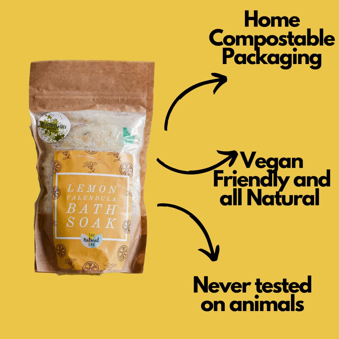 Lemon Calendula Bath Soak, Made with Essential Oils,Natural Avocado Oil and Epsom Salts, Compostable Pouch, 225g - Image 3