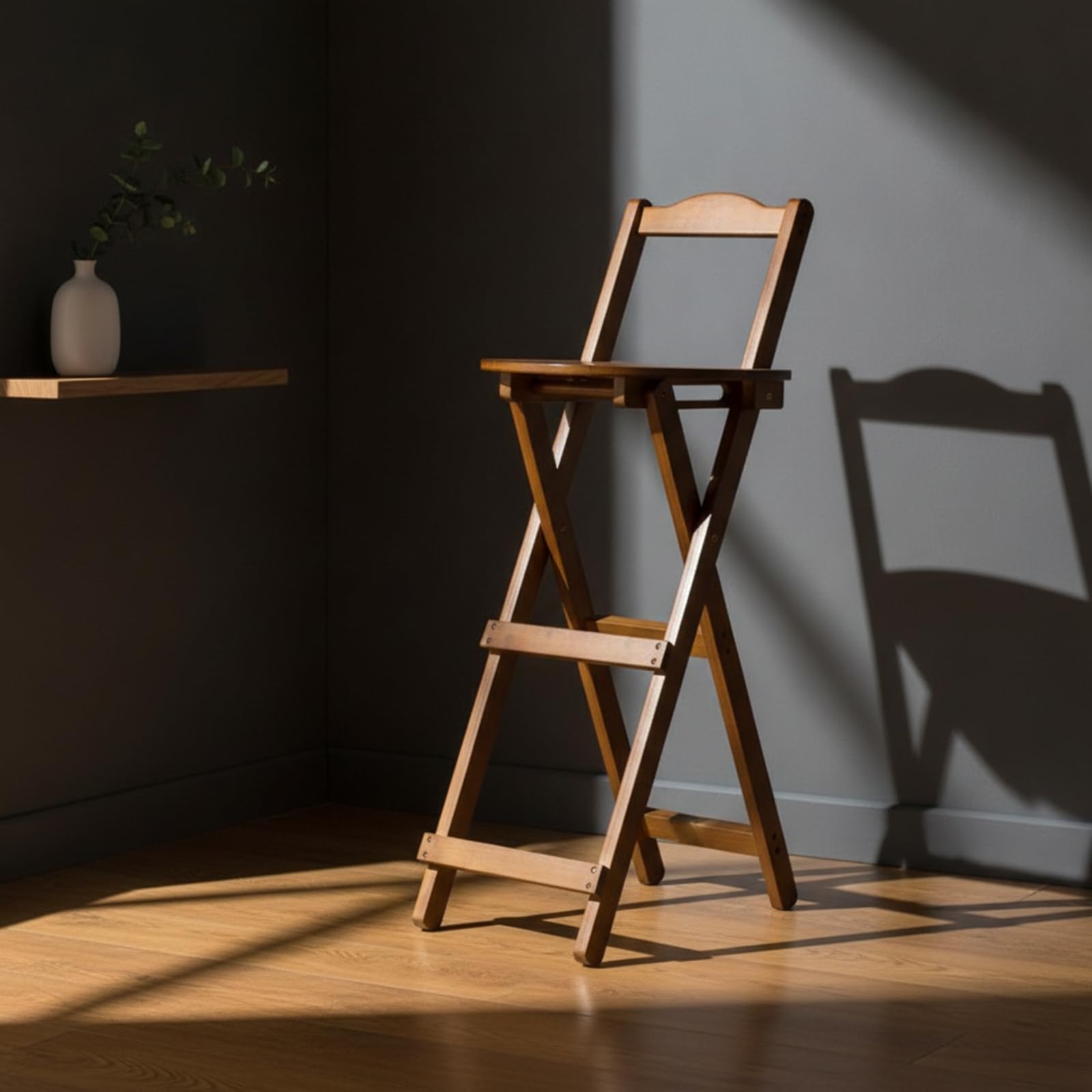 Qectial Asiento Plegable para Mostrador Taburete Alto Silla de Barra Silla Plegable de Bambú con Respaldo y Diseño Plegable Completo Estructura Estable y, Grande 96CM, Marrón Té