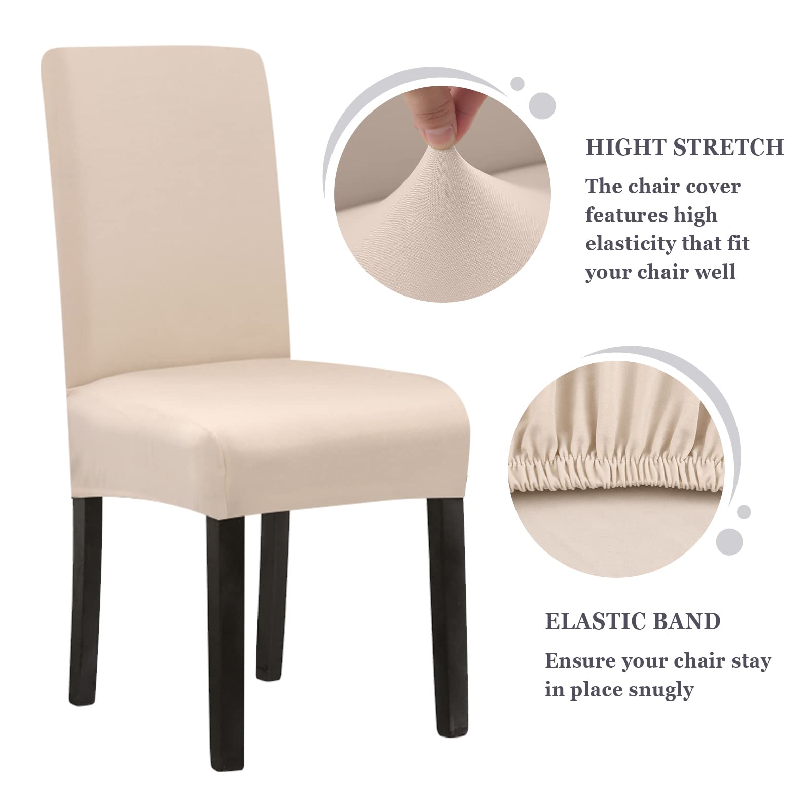 Jaotto Coprisedie con Schienale Impermeabile 6 Pezzi, Fodere Coprisedia Elasticizzati con Schienale per Sala da Pranzo, Moderna Vestisedia Lavabile Estraibile per Cucina Casa,Bianco Sporco