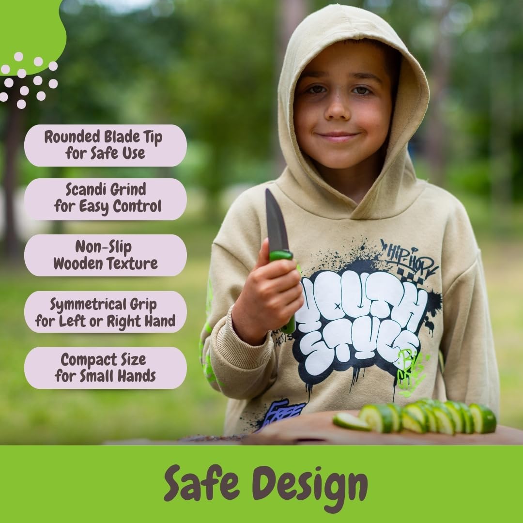 BPSKNIVES Season Series Spring – Primo Coltello per Bambini – Coltelli Bushcraft per Ragazzi – Coltelli da Intaglio – Coltello da Campeggio Sicuro per Bambini con Fodero e Punta Arrotondata