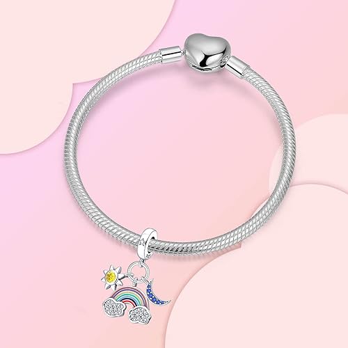 Miniatura 2 de GOINEVA - Dije de girasol con forma de sol, estrella, luna, elefante, para pulsera, collar de plata de ley 925, dije de corazón de amor, dijes de