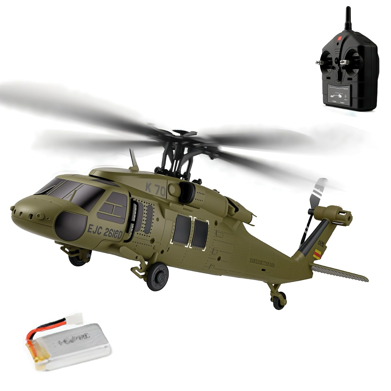K170 UH60L RC Helicopter, Remote Controlled Helicopter for Adults Beginners, 2.4G 4CH RC Plane 6-Axis Gyroscope Altitude Hovering Military Aircraft Aileronles (1 Batteries)