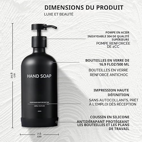 Janxin Flacon Pompe en Verre 500 ML, Distributeur Savon Cuisine – vue 2