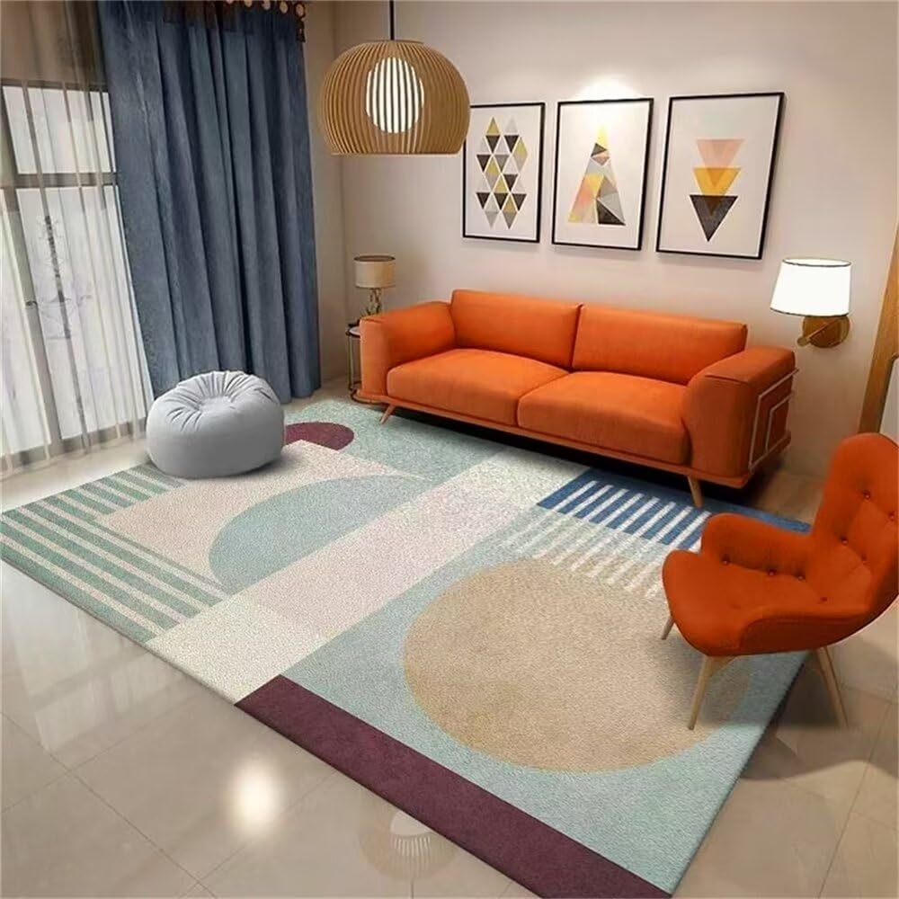 Tapis de salon antidérapant sans déformation au motif géométrique