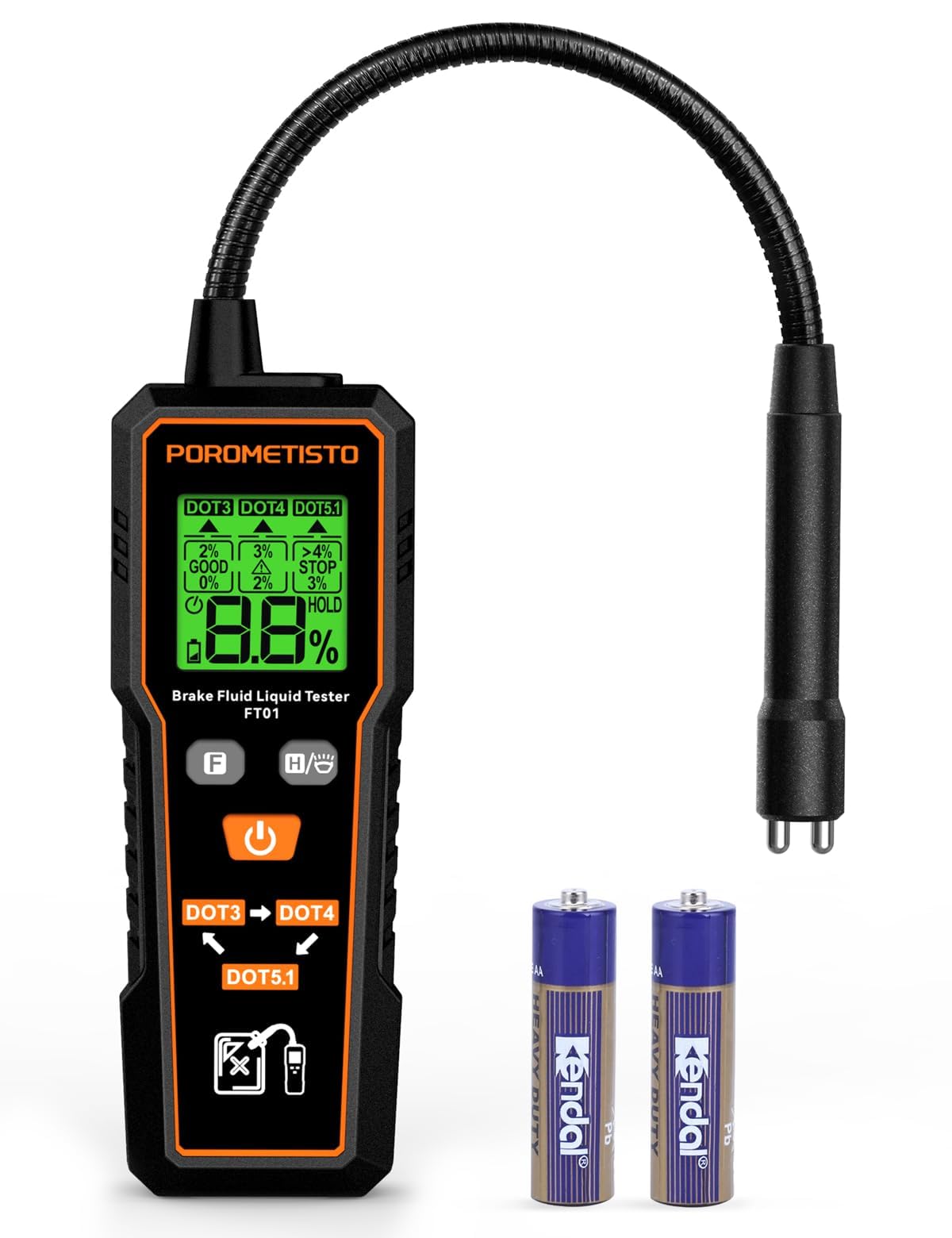 FT01 Tester per Liquido Freni Professionale con Sonda Anticorrosione e Sensibile per DOT3 DOT4 DOT5.1, Display LCD con Retroilluminazione, Tester Liquido Freni Professionale