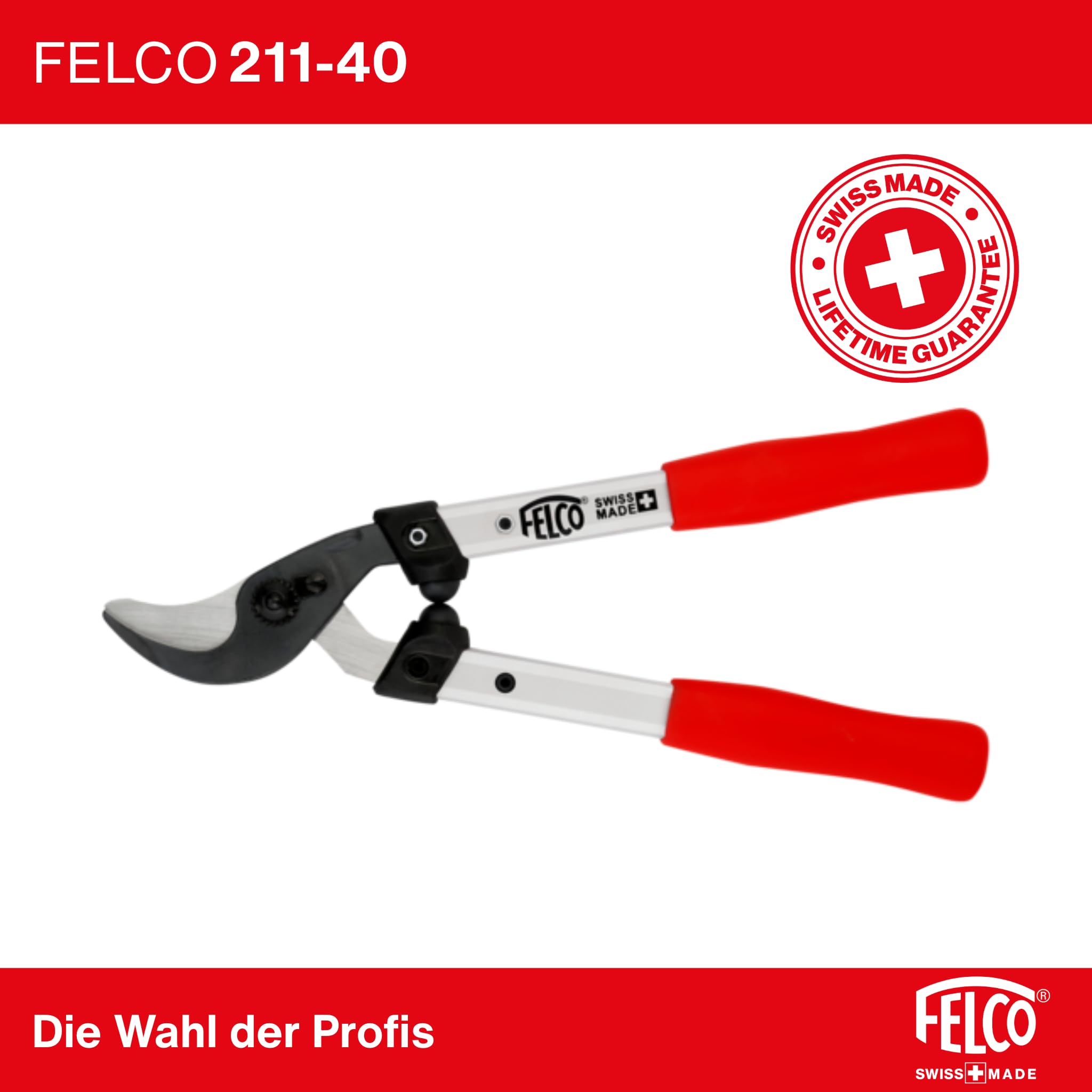FELCO 211-40 Bypass-Astschere 400 mm, professionelle Gartenschere, Schnittdurchmesser 35 mm, Aluminiumgriffe