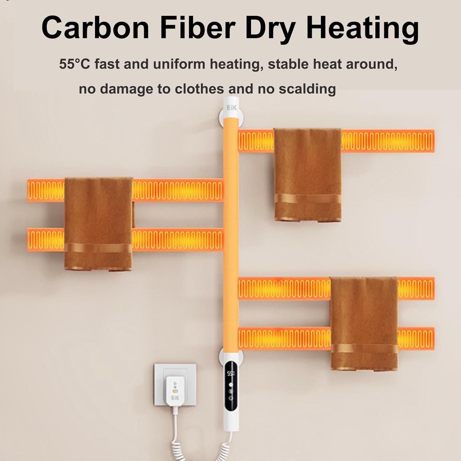 Swivel Heated Towel Rack,Wall Mounted Electric Towel Warmer Rack for Bathroom,4/5 Bars Swivelable Towel Dryer-Digital Display, Towel Heater with Built-in Timer, for Bathroom,Salons&Spas,B