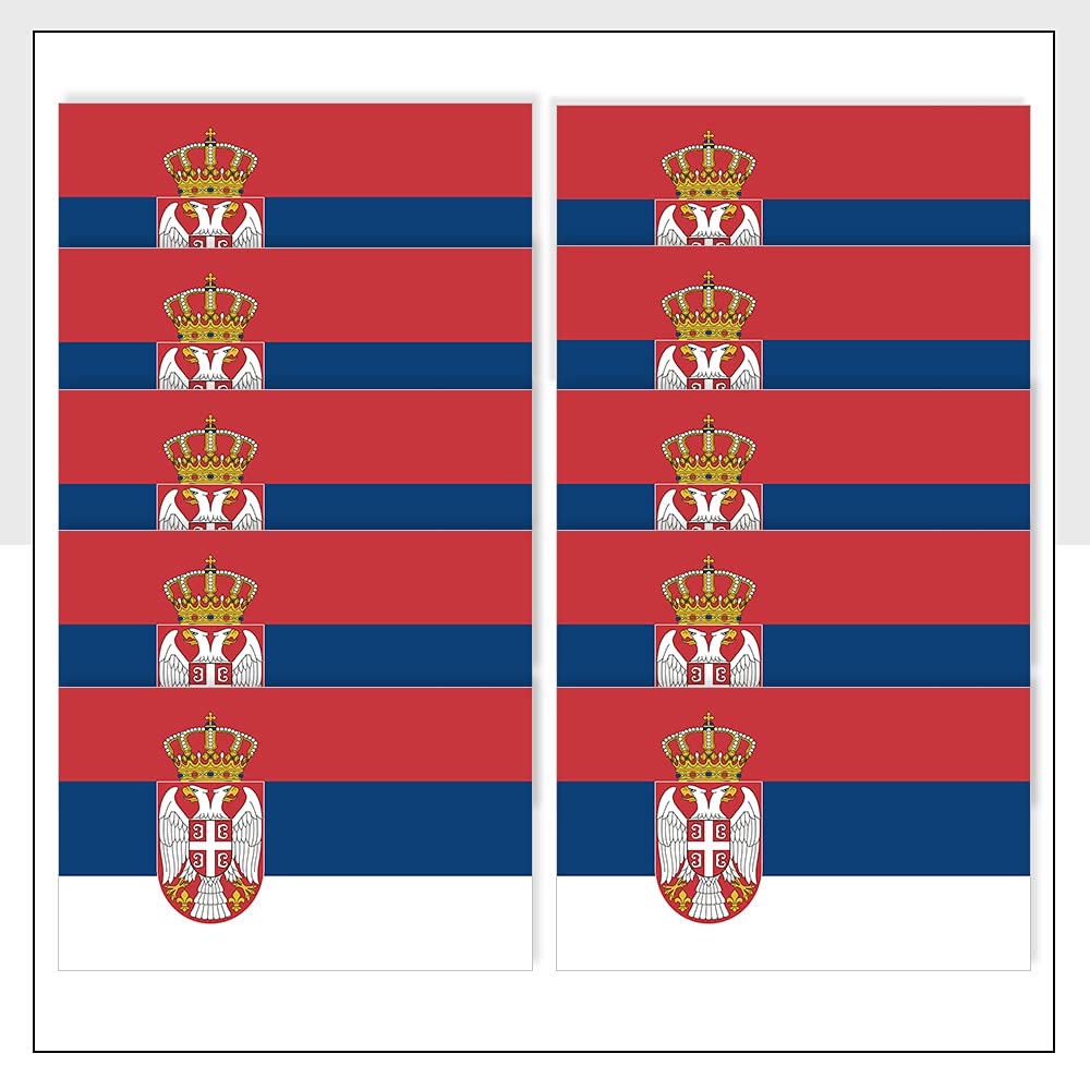 Serbia Flag Laptop Sticker Pack of 10 (25 x 15mm) Waterproof SRB Flag Labels for Helmet iPad Fridge Bike Van Packwith® #P1074