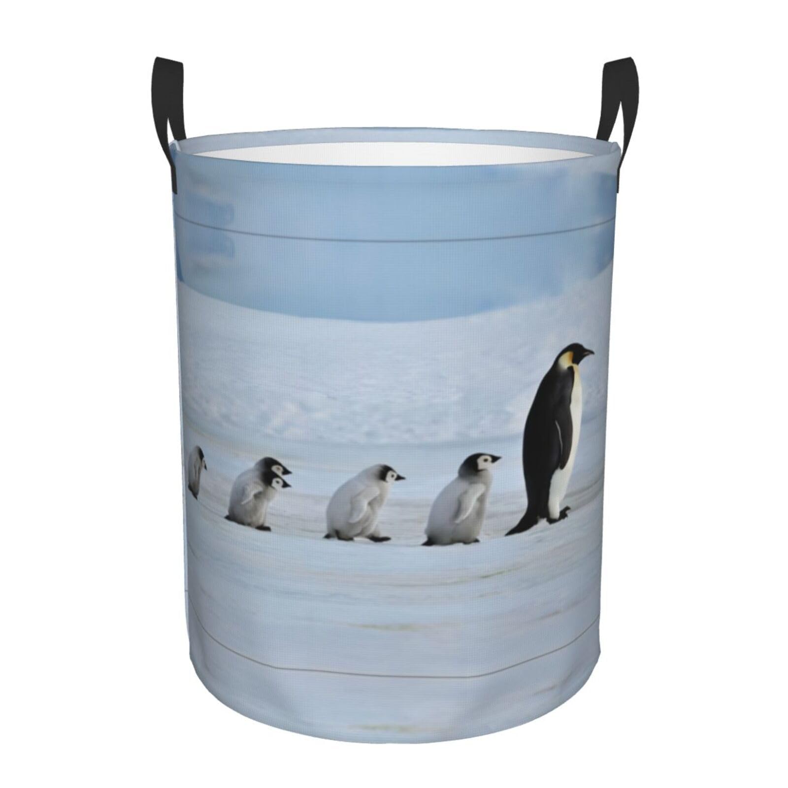 S Circular Hamper Five Penguins Print Storage Basket for Home