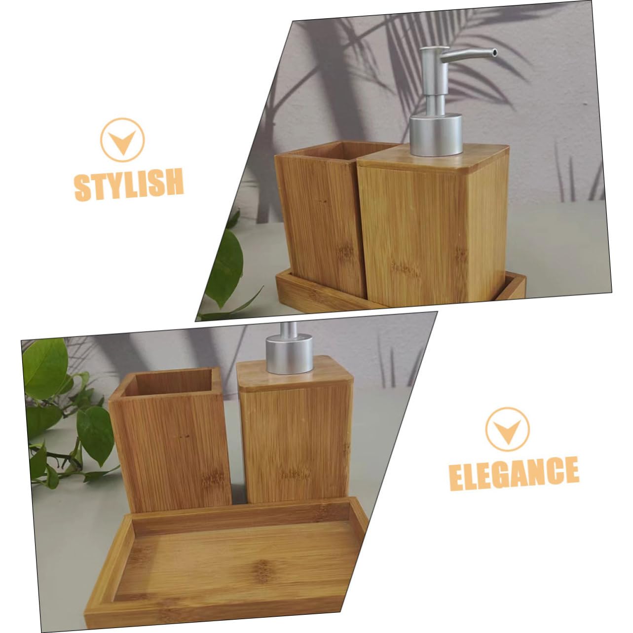 Alipis Set Accessori Bagno in Bambù Dispenser Sapone Pompa, Bottiglia Shampoo Riutilizzabile, Portaspazzolino Compatto Per Uso Domestico e Bagno Ospiti