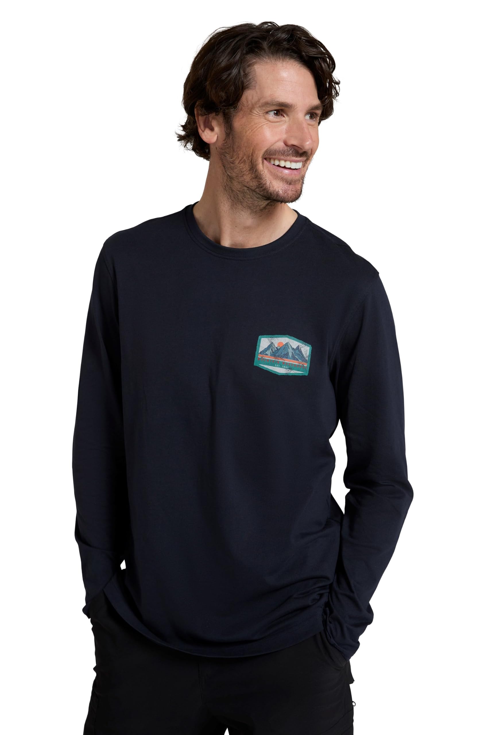 Mountain Warehouse Mountain Badge Mens Cotton Long Sleeve Top - Lightweight Tee Shirt - Autumn Winter Walking & Outdoors Navy 4XL