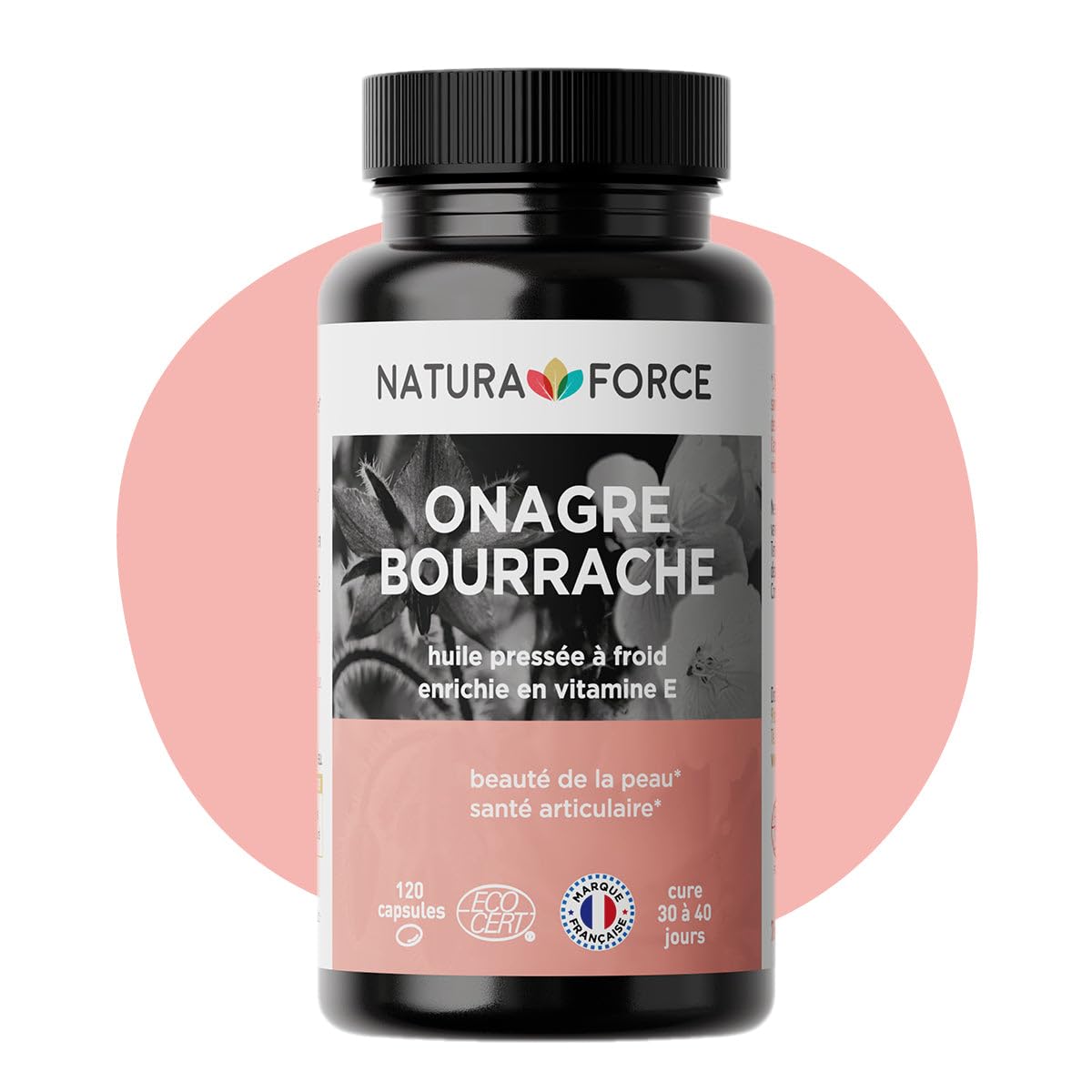 Onagre & Bourrache en Capsules - Huiles Extraites à Froid - Certifiées Biologiques - Riche en Acide Linoléique, Acide Oléique, Acide Gamma-Linolénique - 120 Capsules en Gélatine de Poisson