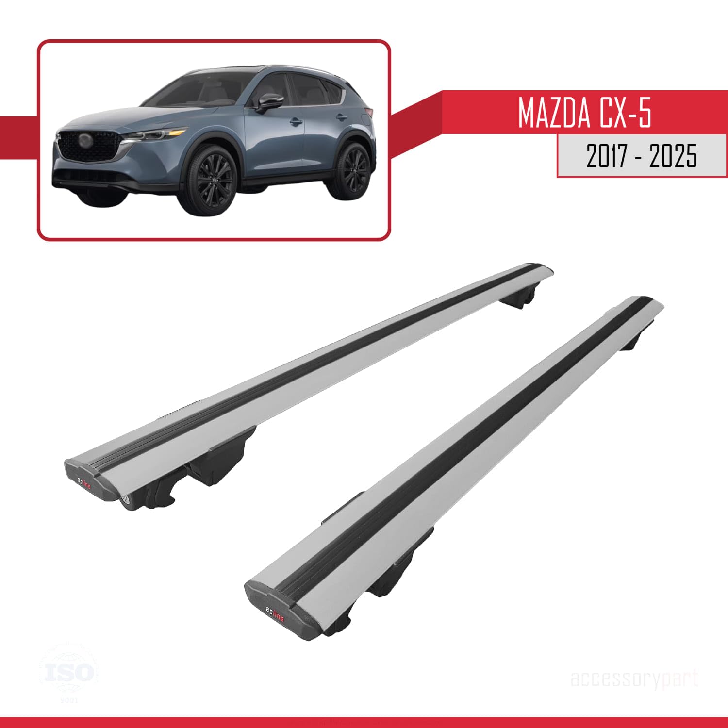 Compatible con Mazda CX-5 (KF) 2017-2025 Modelo Hook Barra de Techo Auto Portaequipajes Barras Transversales Gris Aluminio 2 Barras