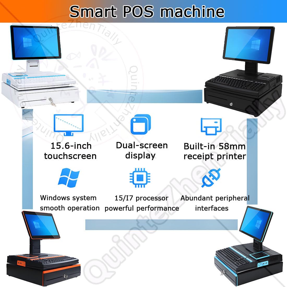Inteligentna Kasa Fiskalna Ekranem Dotykowym,Cyfrowy Skaner Kas Fiskalnych,15,6-Calowy System Pos Ekranem Dotykowym,Wszystkie Jednym Systemie Pos Handlu Detalicznego bbsingle-i7128GB