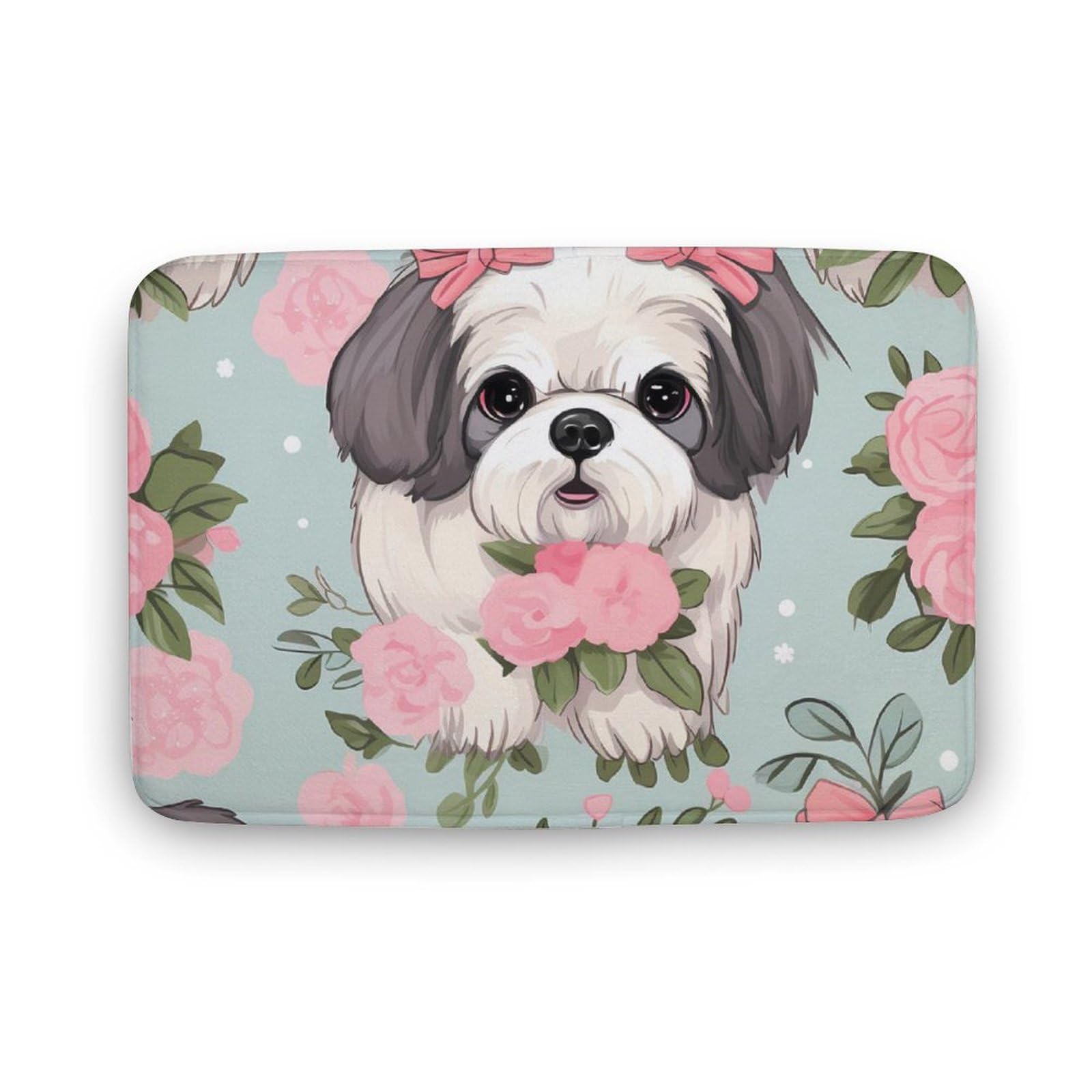 Shih Tzu Dog Coral Velvet Rugs Non-Slip Bathroom Rugs Soft Kitchen Rug Floor Carpet for Home Decor 15.7