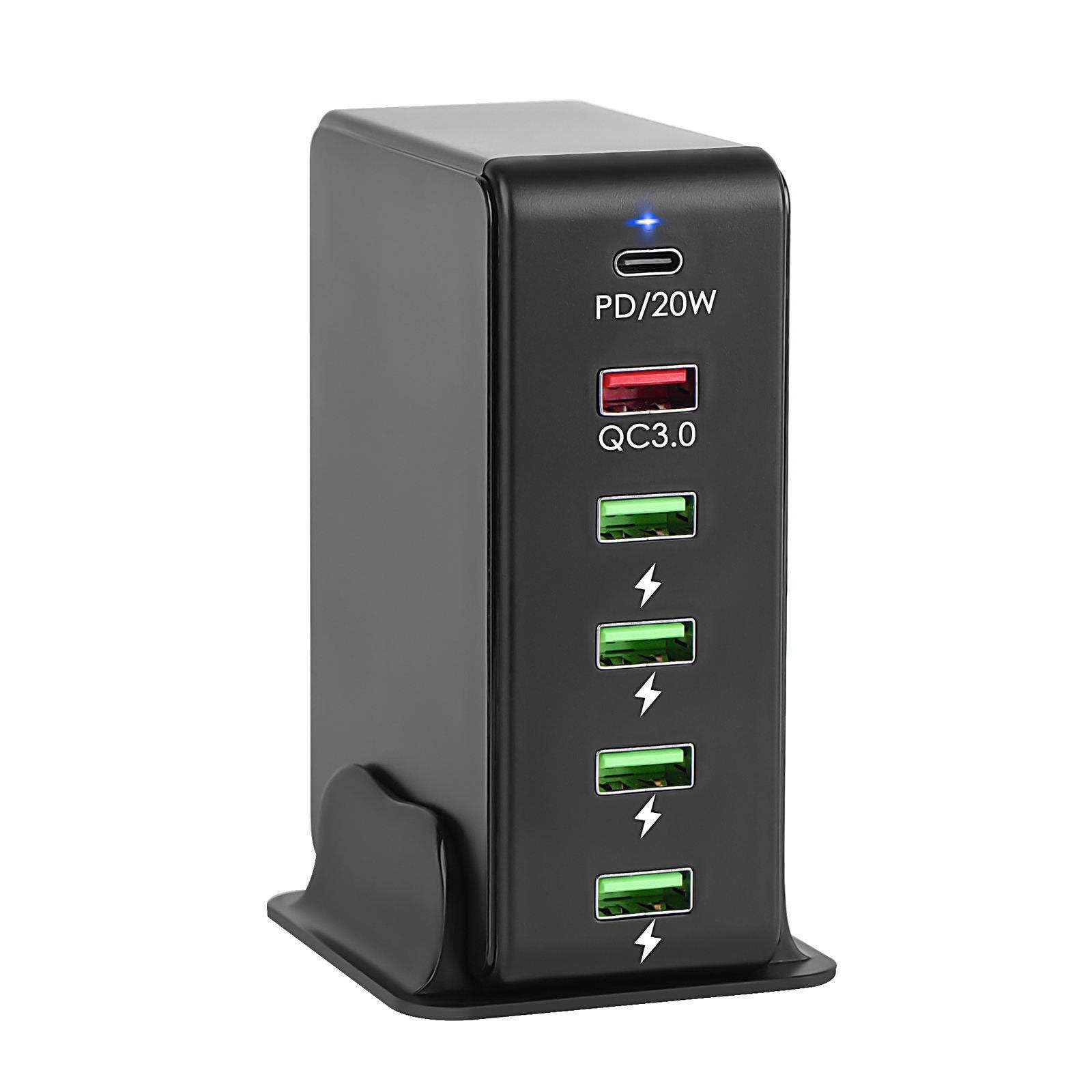 Caricatore USB multiporta: ricarica rapida, supporta la ricarica rapida Pd 20 W e la ricarica Qc3.0, un must per le famiglie,Black