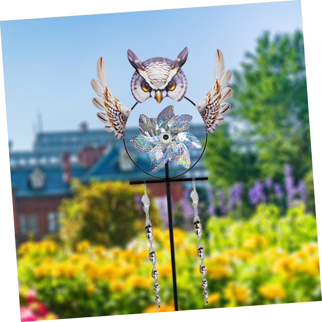 Happyyami Girandola Decorativa per Uccelli Metallo Forma di Gufo Spaventa Uccelli per Giardino e Cortile Facile da Installare Strumento per Scacciare Piccioni e Altri Volatili