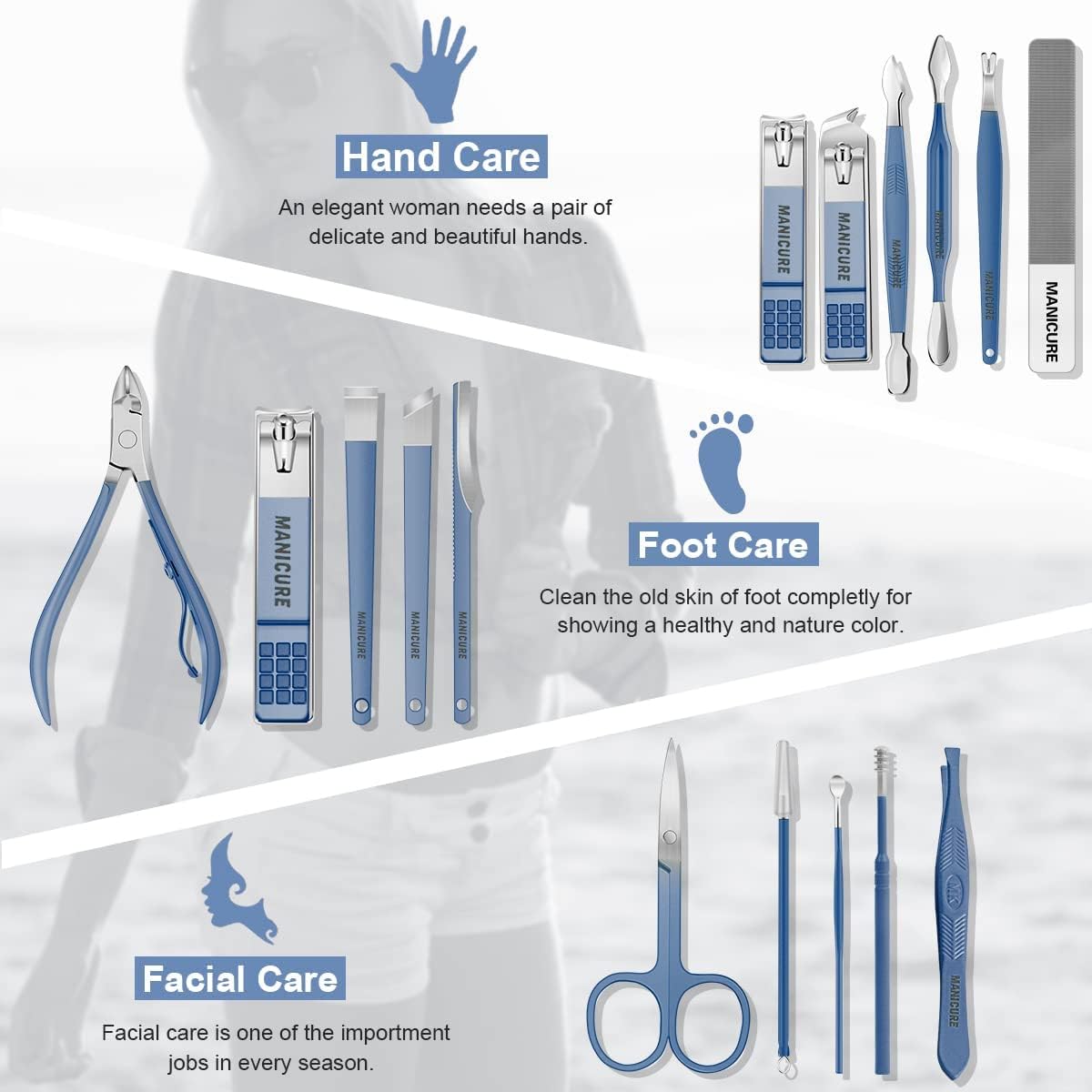 iYOGIzz Professional Manicure Pedicure Kit 16 Pcs Stainless Steel Nail Clippers Set Grooming Tools For Thick Nails Fingernails Toenails Travel Leather Case Men Women Gift Personal Nail Care 2