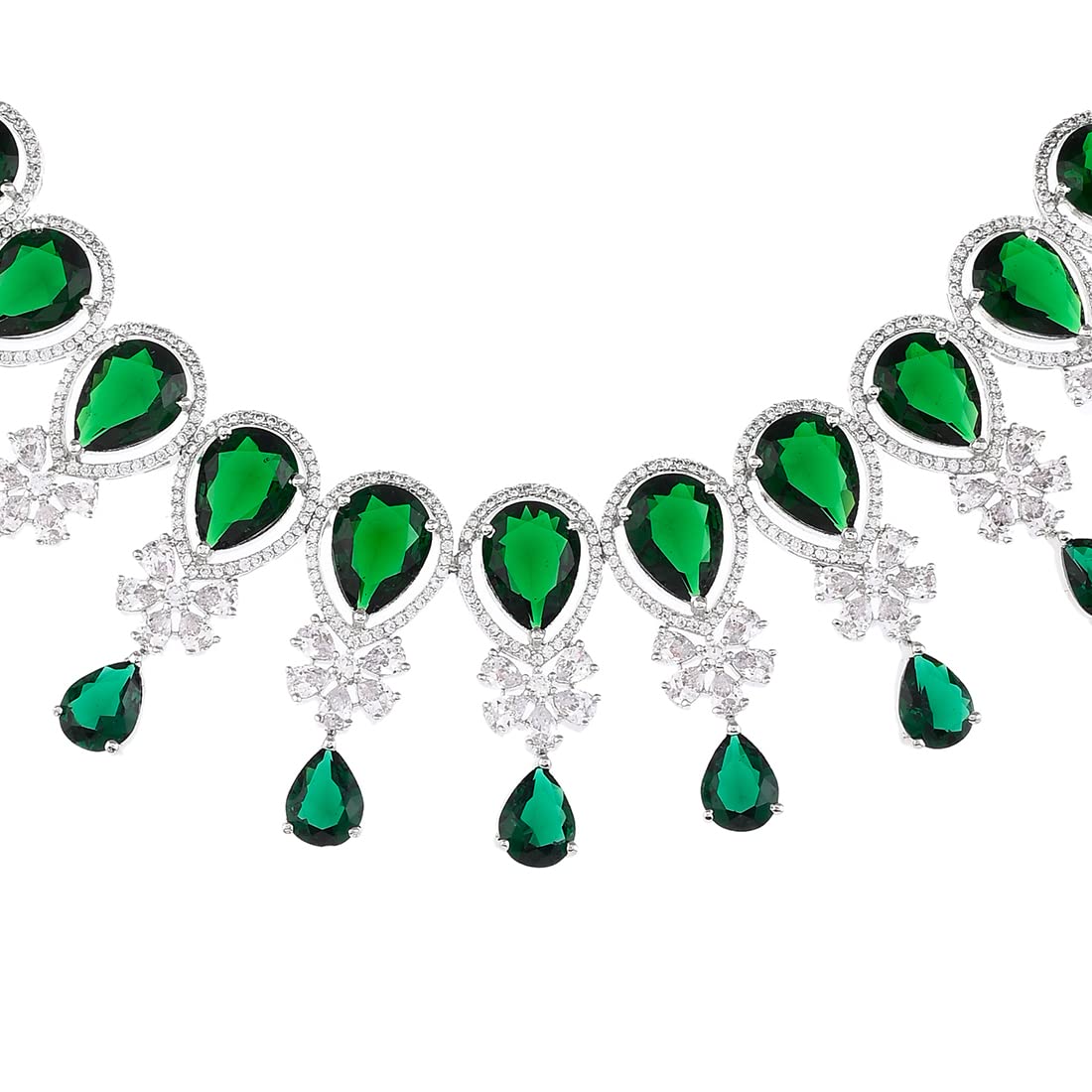 Green Teardrop Zircons Jewellery Set, CZ Elegance