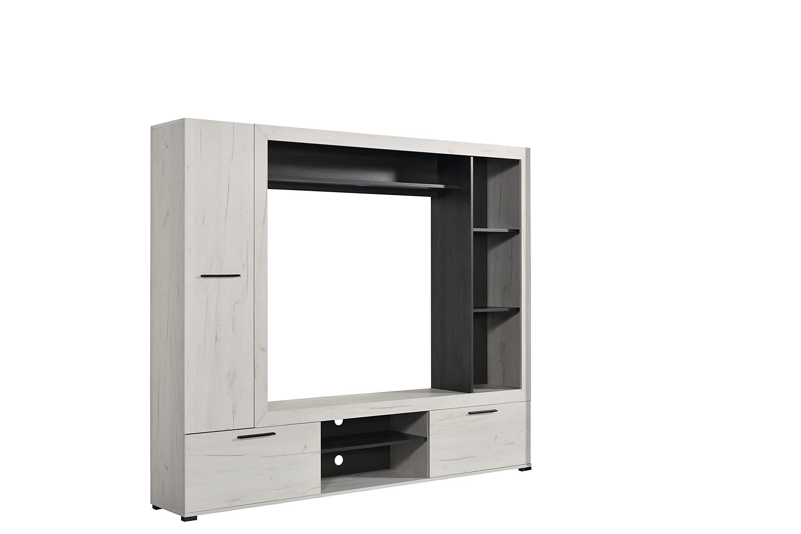 Arredo Stock Parete attrezzata soggiorno per tv bianco venato, LAP 195x171x35 cm