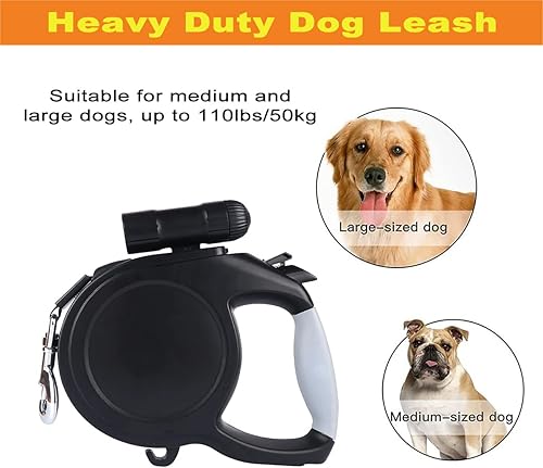 Miniatura 3 de Correa retráctil para perro de 26 pies con linterna LED, correa para caminar para mascotas para perros medianos y grandes de hasta 110 libras, botón