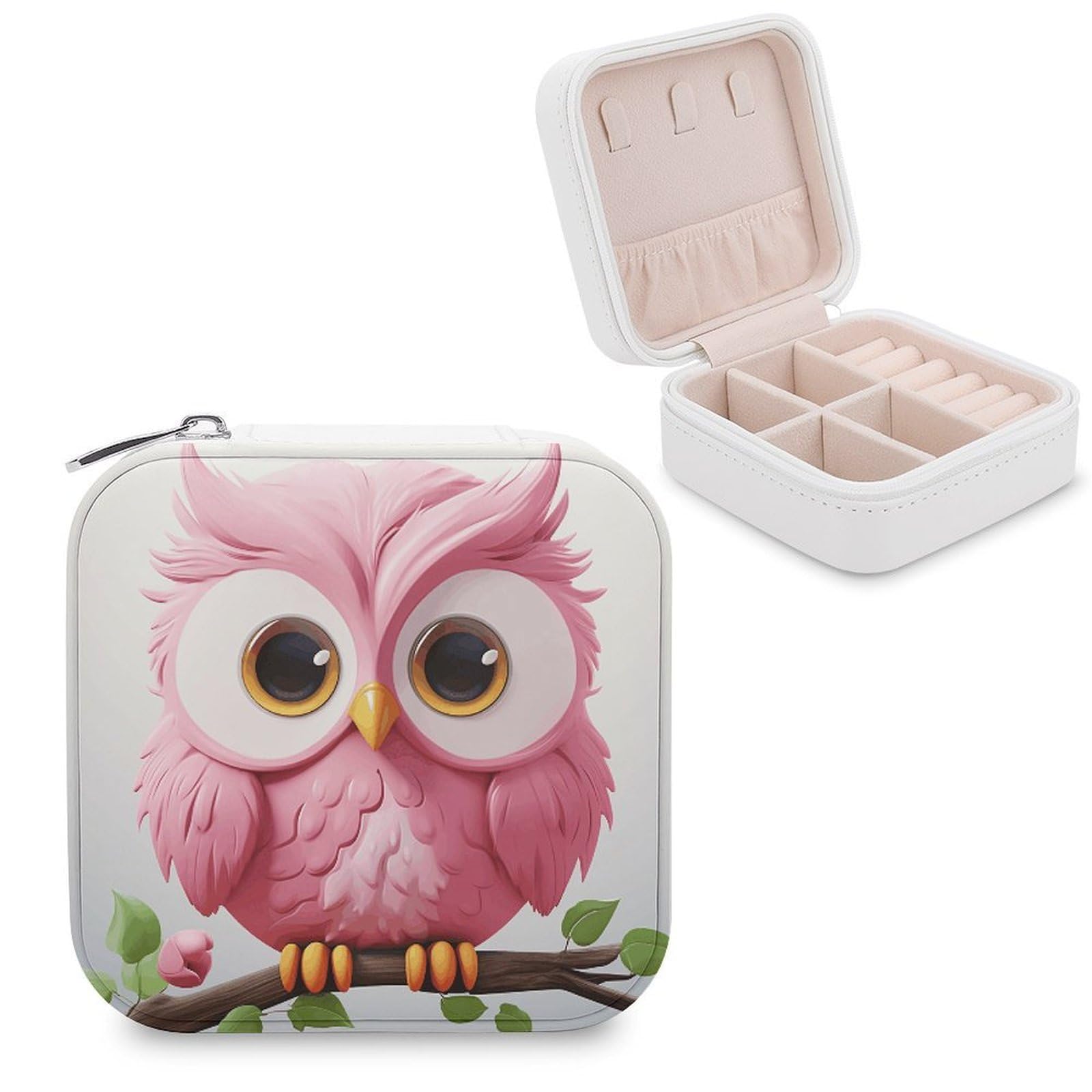 VstaDank A Pink Owl Jewelry Box Beautiful Portable Ring Boxes Cute Large-Capacity Jewelry Case Jewelry Organizer for Mothers Gifts for Earrings Rings Hand Bracelet