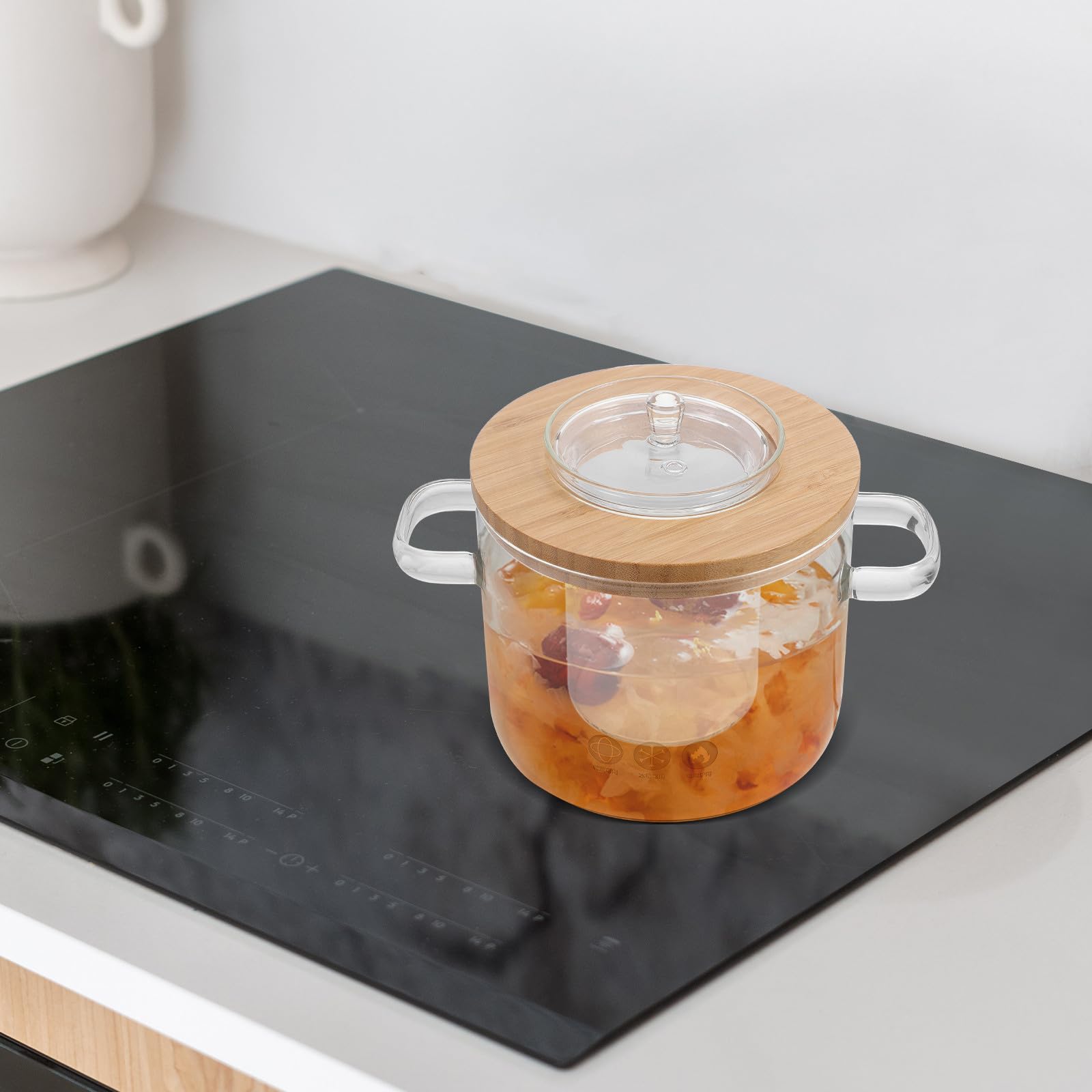 Marmite à Ragoût en Verre avec Couvercle, Double Poignée, pour Cuisson | Verre, Usage avec Légumes et Cubilose, Conserve la Chaleur, Ustensile Cuisine Transparent