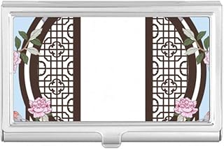 Chinese Culture Blue Flower Door Business Card Holder Case Pocket Box Wallet