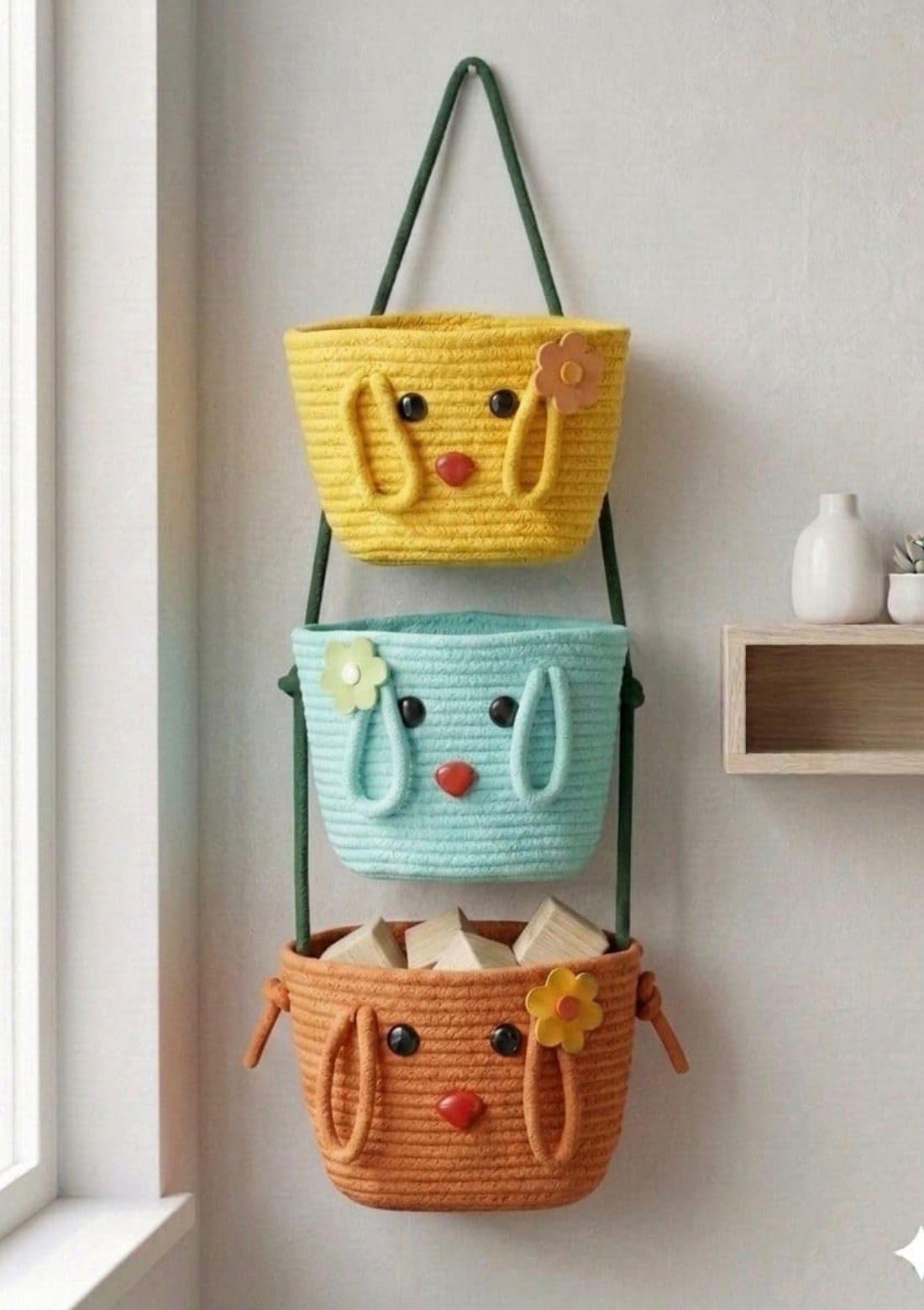 Aqsani Jute Craft 3-Tier Hanging Basket | Wall Mounted Storage Basket | Hanging Rope Basket for Fruits, Vegetables, Plants, Snacks & Toys | Foldable & Durable And (Multicolor)-image-33