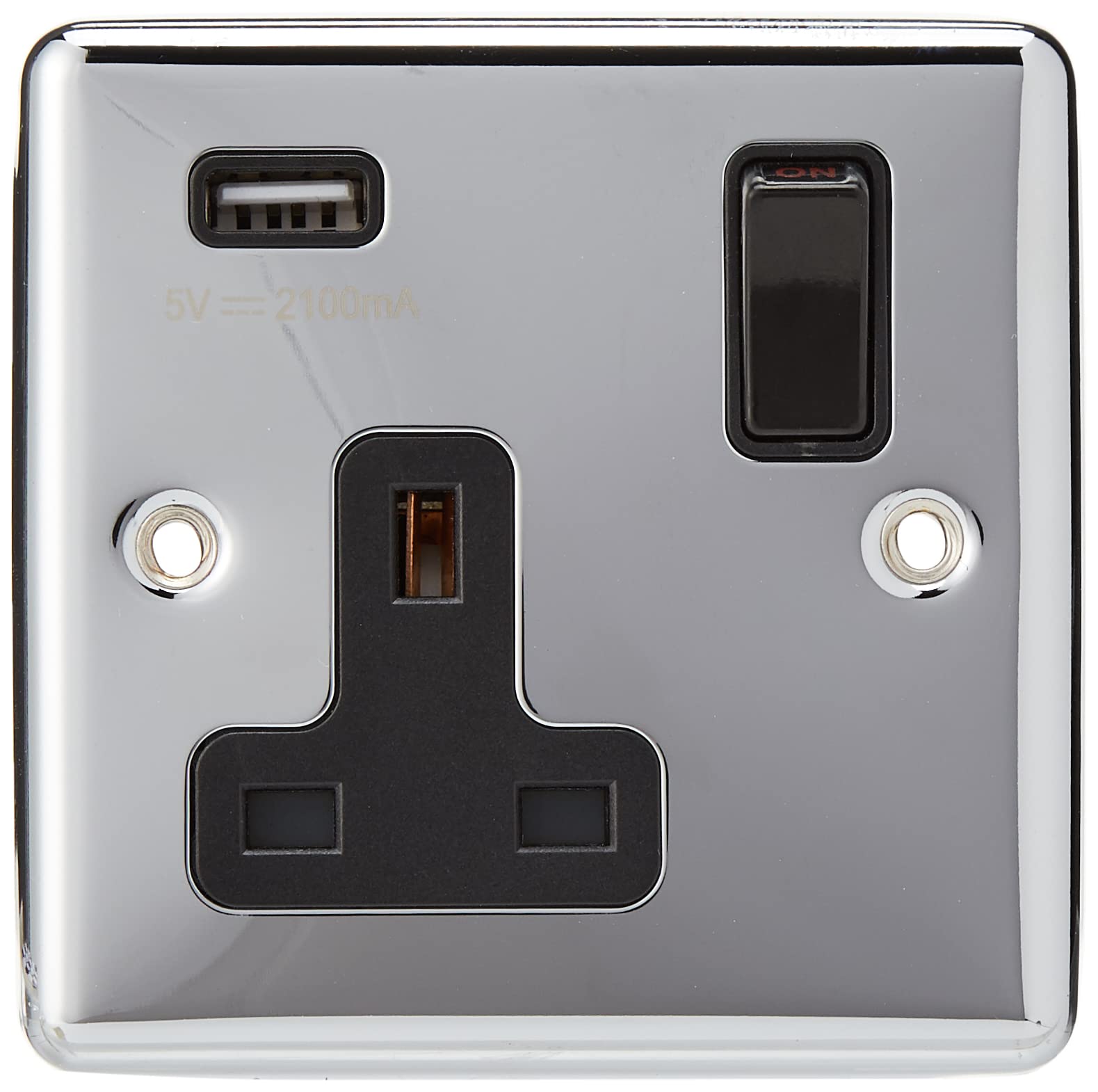 Alliance Electrical Black Aet Usbcpc1gsocbl 13 A 1 Gang Classical Chrome Polished Single Plug Socket And Usb Power Outlet With Insert Plastic Rocker