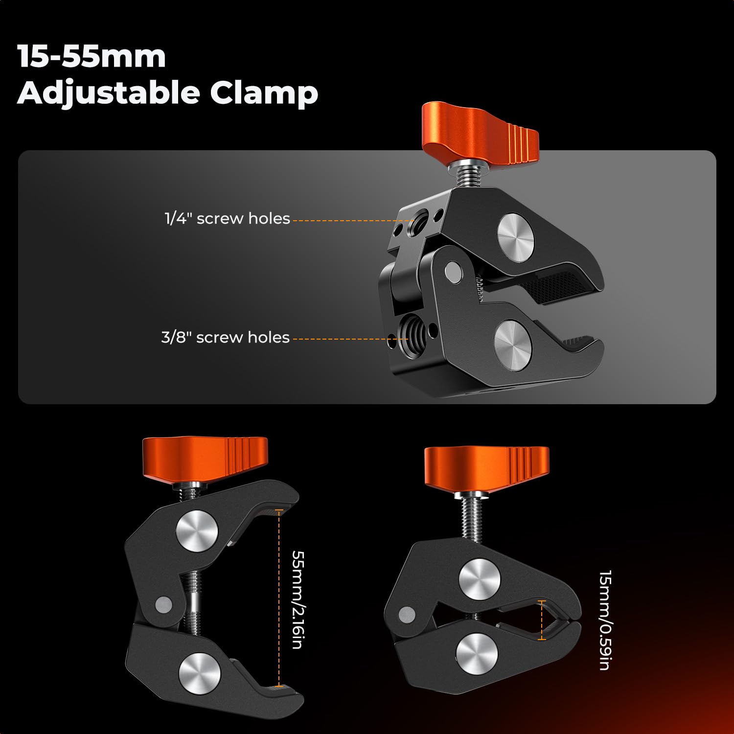 K&F CONCEPT 9,8-calowy uchwyt Magic Arm z super zaciskiem, mocowanie kamery z zimnym błyskiem do monitora klatkowego, światła LED, kamery sportowej, udźwig 2 kg | klatka, monitor, światło LED, kamera sportowa, 2 kg, śruba 1/4", 360°, MS32