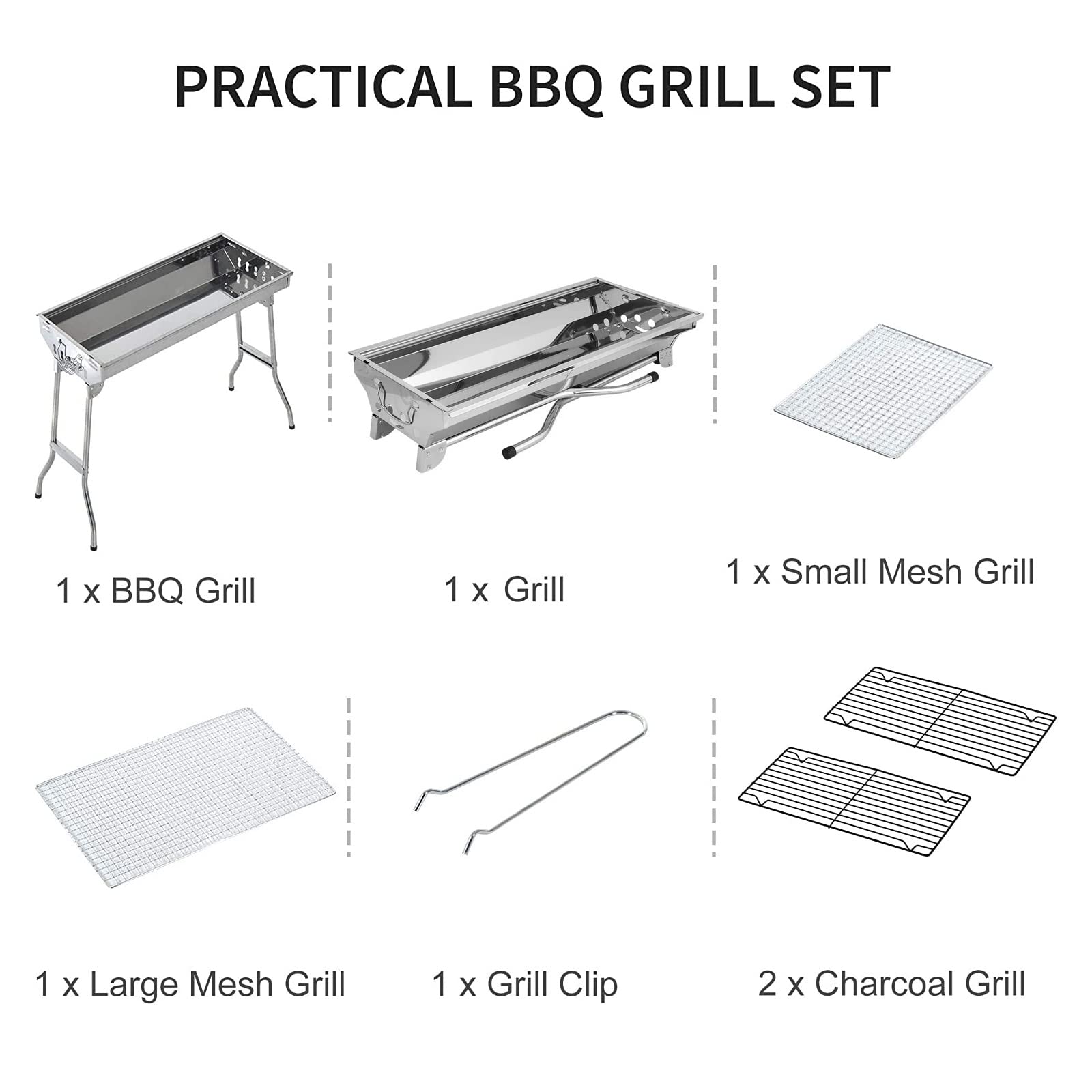JIUYUEYA Barbacoa de carbón Grande con asa de Transporte - Parrilla Plegable de Acero Inoxidable for Barbacoa, Patio Exterior, jardín,calefacción, ahumador,para cocinar,Comer, Asar a la Parrilla