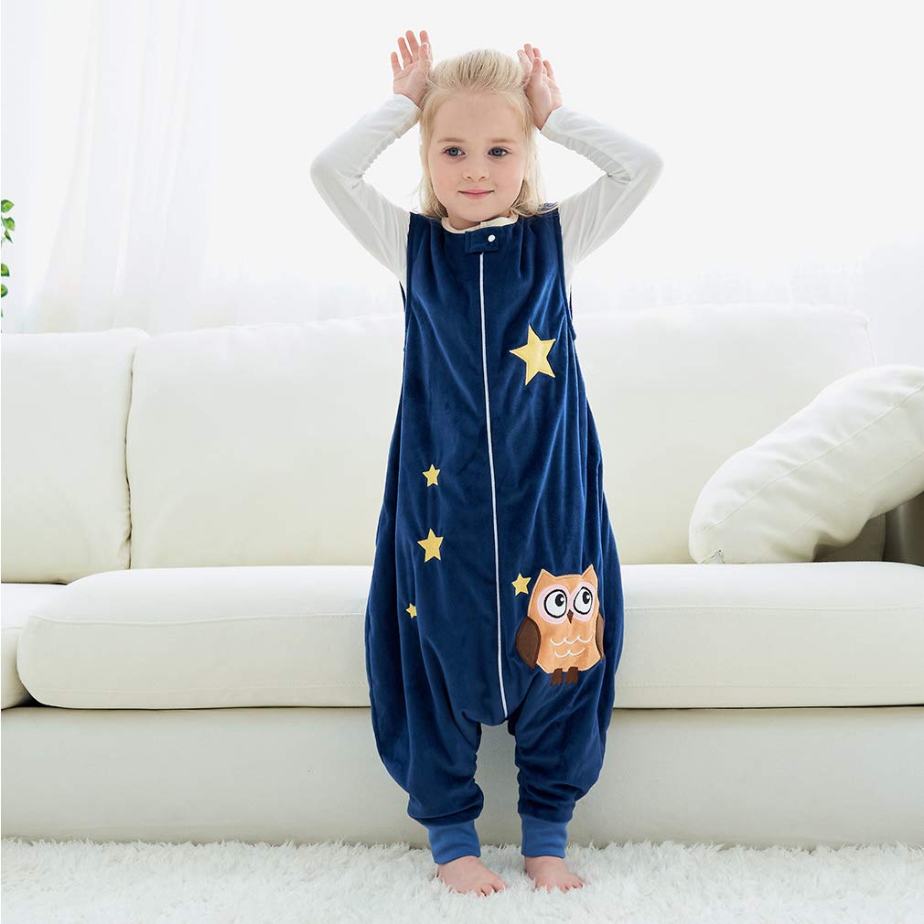 Gigoteuses Bébé Fille Garçon avec des Pieds Hiver Automne Pyjama, Bleu Foncé, 1-3 Ans,Small | Fermeture éclair durable, facile à changer, imprimé animal de dessin animé