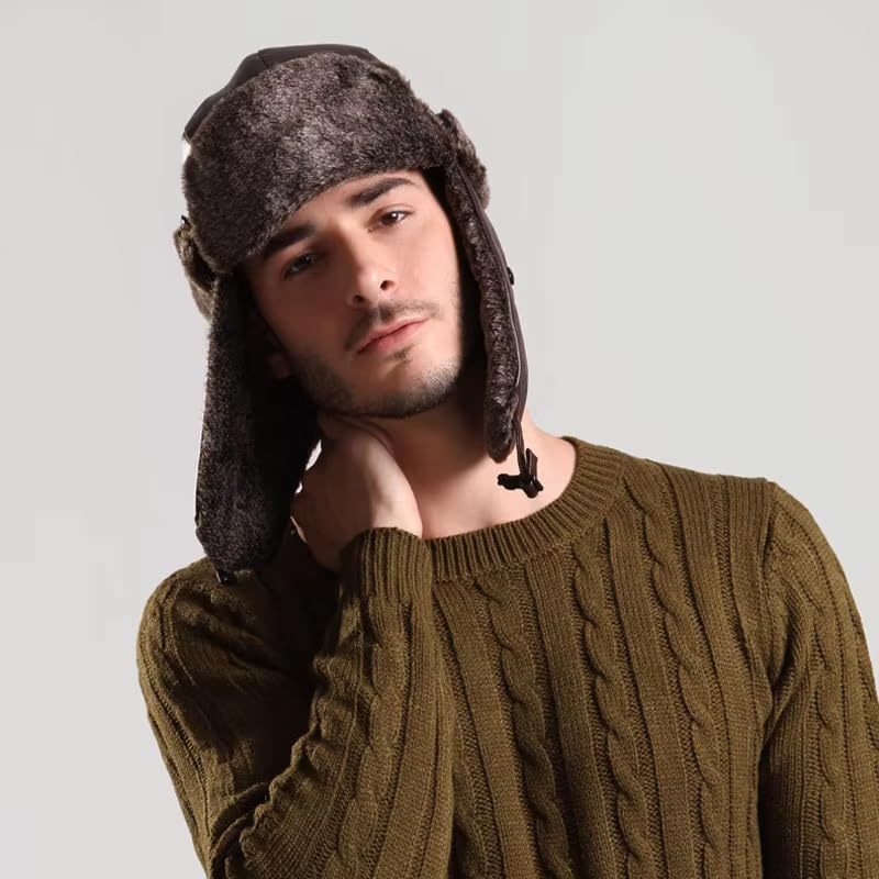 Sombrero Hombre Gorro De Aviador con Orejeras para Hombre, De Piel Sintética, De Invierno, con Orejeras Rusas.