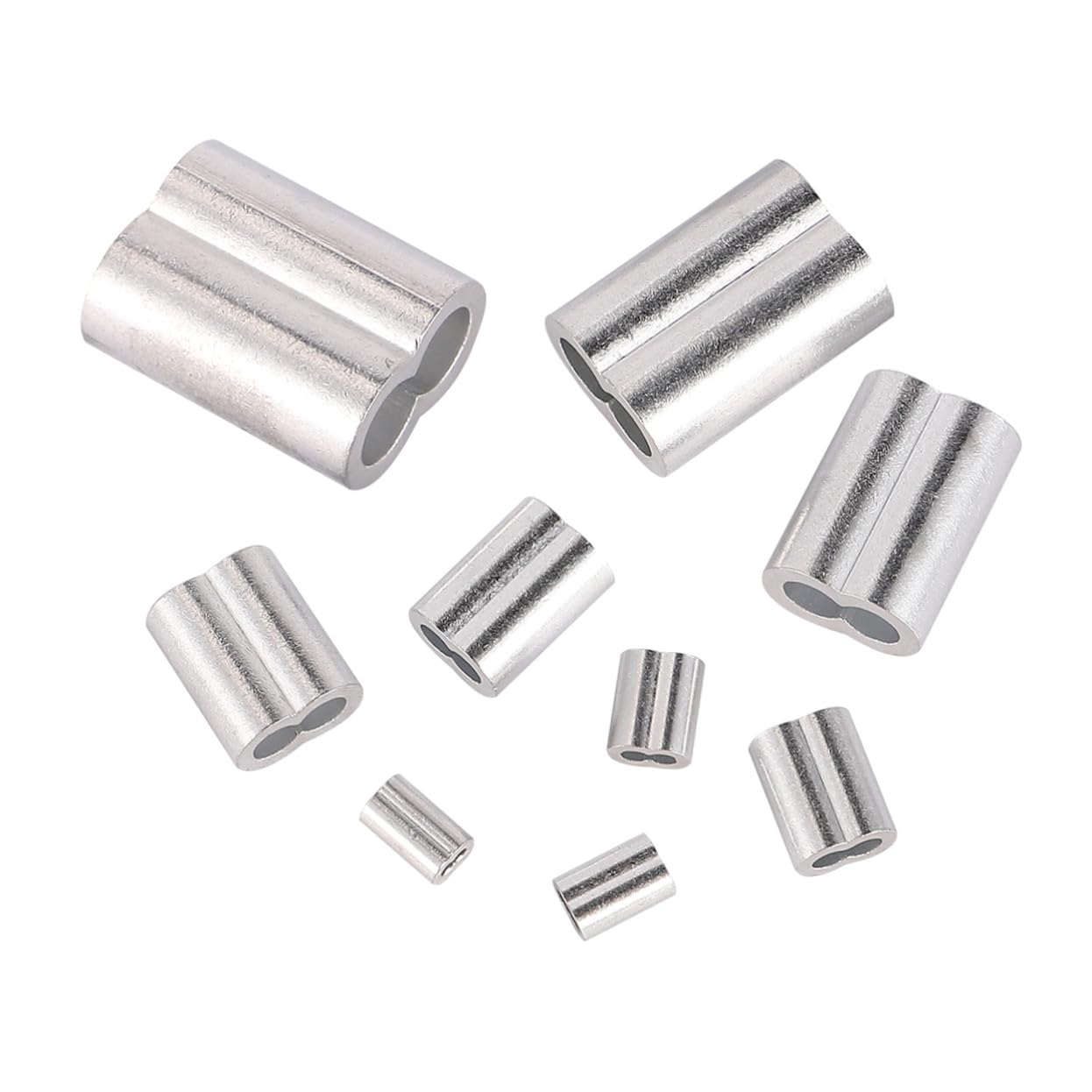 KOMBIUDA Abrazaderas de Aluminio para Cable de Acero con Manguito Doble Orificio, 320 Piezas de Clips para Cable (1.2mm a 8mm), Resistentes Corrosión para Trabajos Agrícolas E Industriales