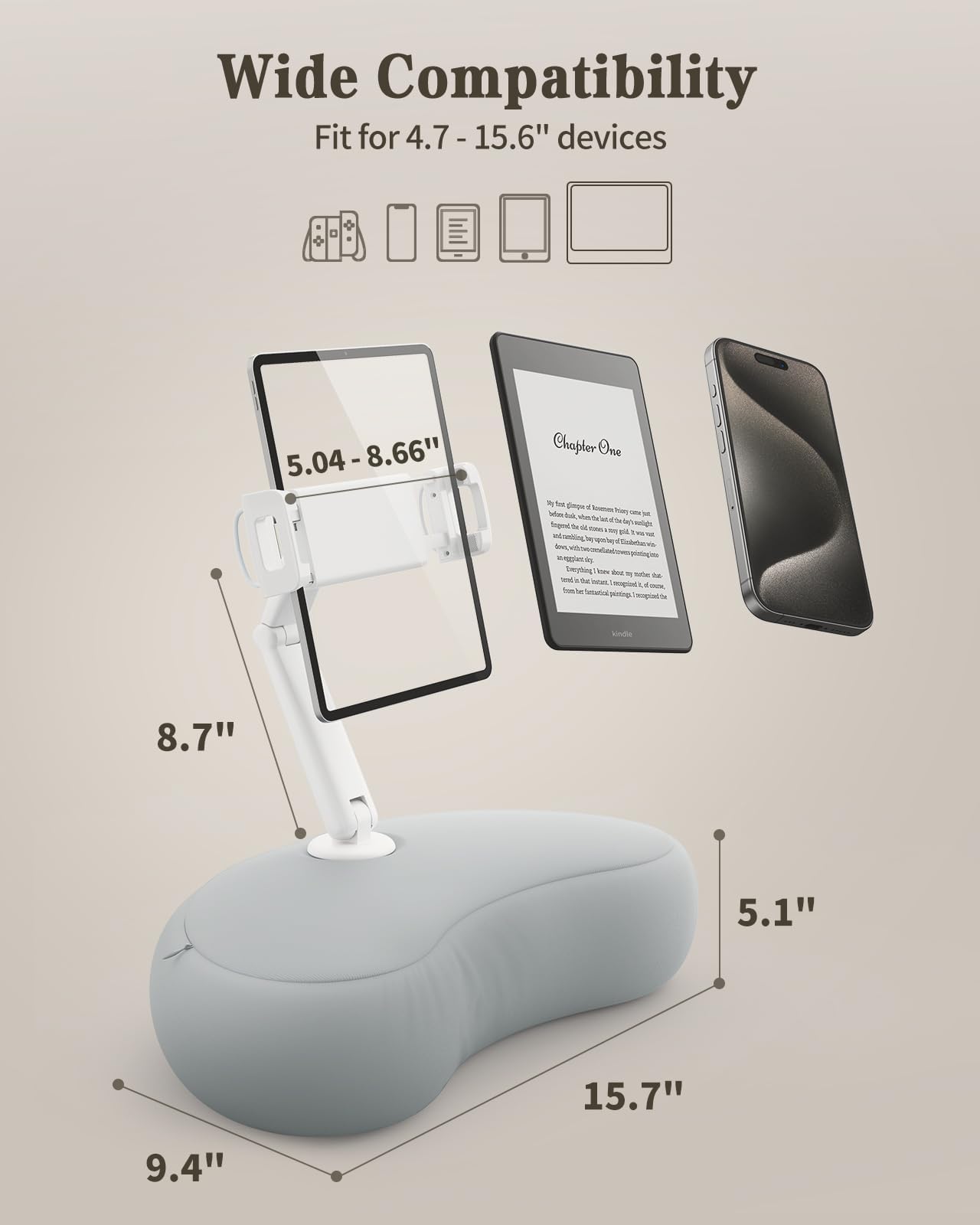 SAIJI Tablet Kissen Halter, 360° Verstellbarer ipad Halterung Bett mit flexiblem doppelachsigem Arm, Tablet Halterung für iPad, iPhone, Kindle, tragbaren Monitor und alle Geräte von 4,7"-15,6"