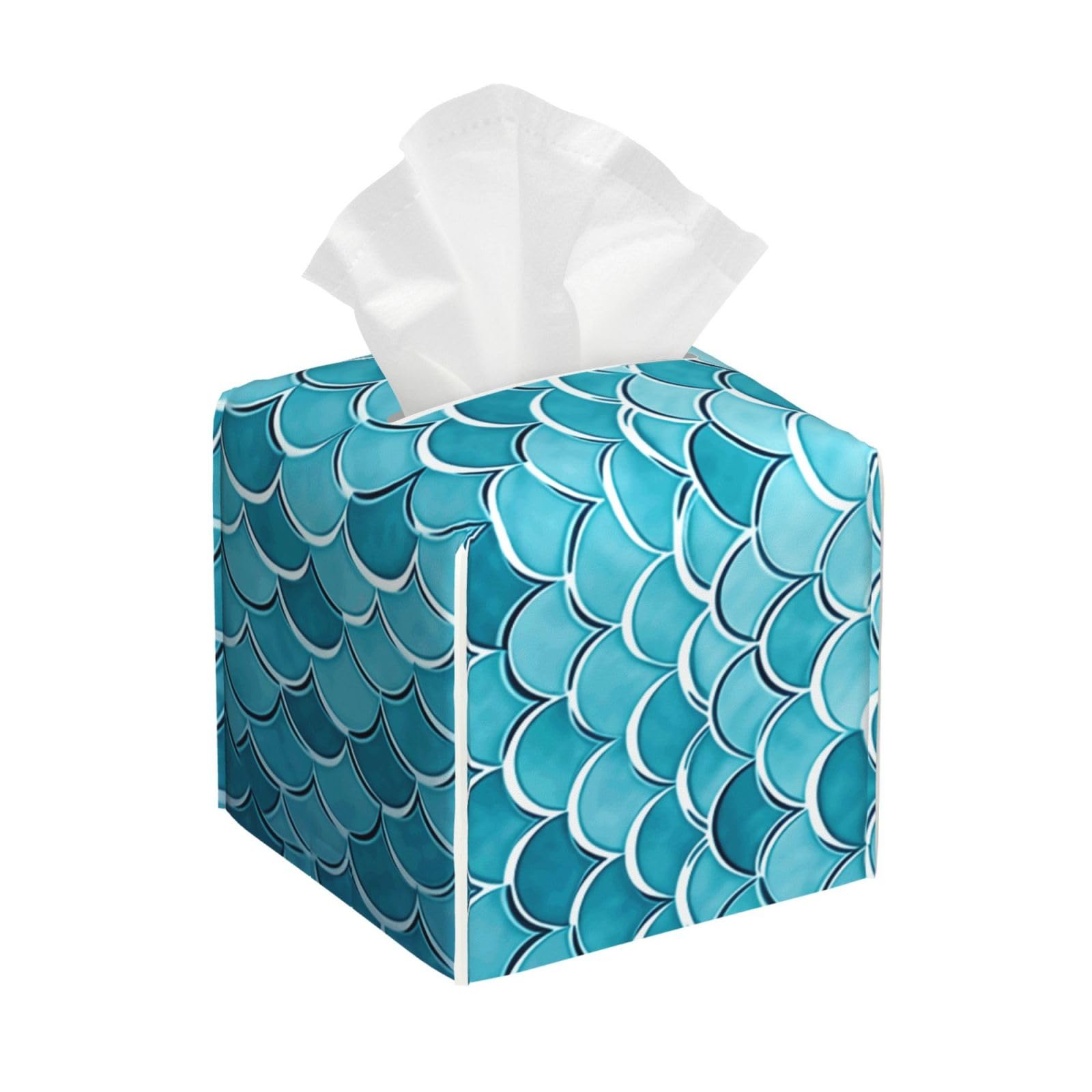 Blue Waves Squama Mermaid Scale Tissue Box Cover Square Cube Boxes
