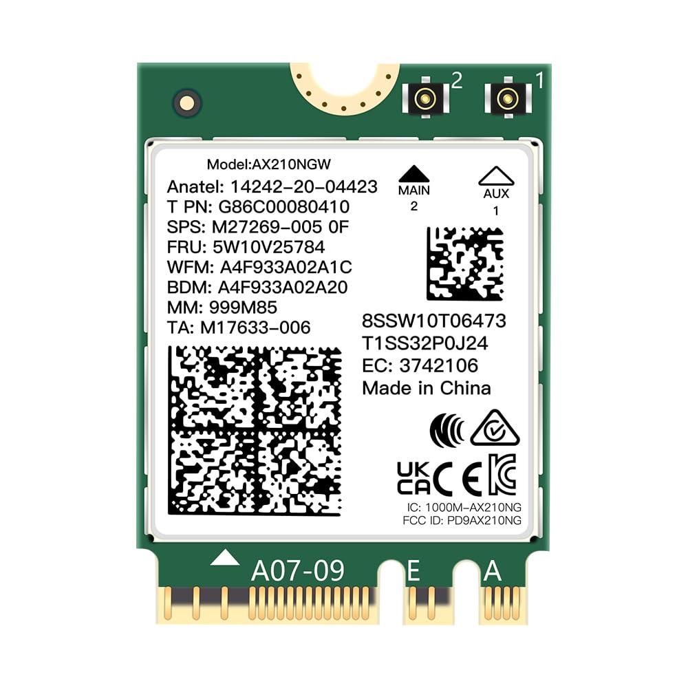 WiFi 6E Internal Wireless Card AX210NGW for PC Laptop, 5400Mbps with Bluetooth 5.3 , 6GHz, 160MHz, Low Latency, MU-MIMO, OFDMA, Windows 10/11 64-bit