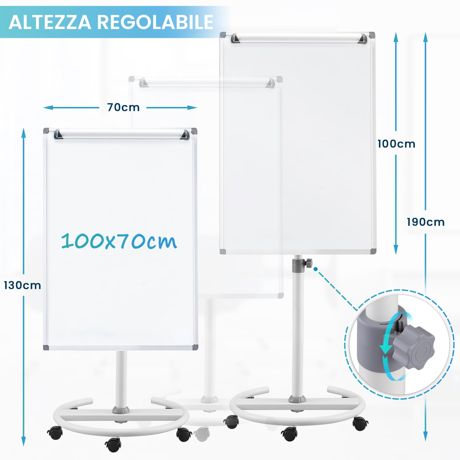 S SWANCROWN Lavagna a Fogli Mobili 100x70cm con Rotelle, Lavagna Magnetica con Cavalletto Altezza Regolabile Ufficio