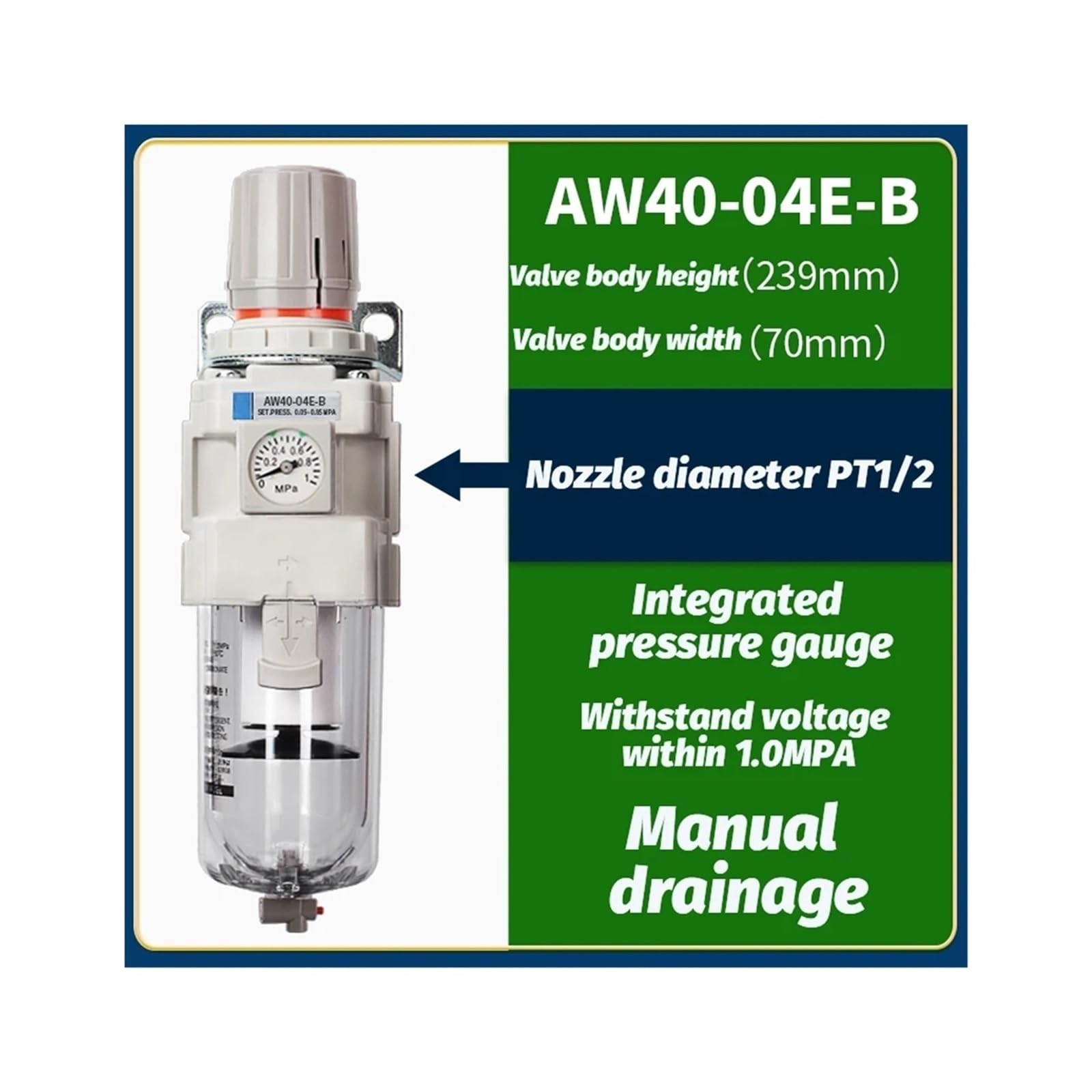 Filtro de aire separador agua y aceite fuente AW20/30-02E con válvula reguladora presión reductora(AW40-04E-B)
