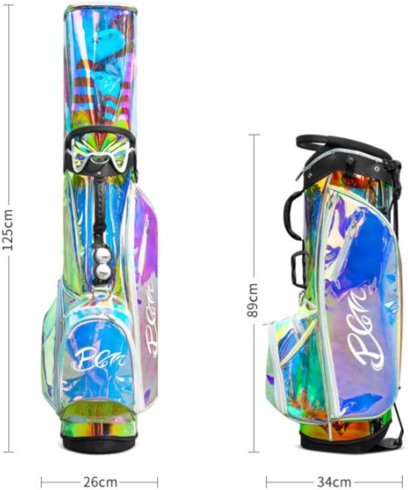ゴルフエアバッグ レディース カラフルなレーザー透明 大容量 最大12本収納可能 ファスナーポケット付き 防水 練習用 ゴルフクラブ