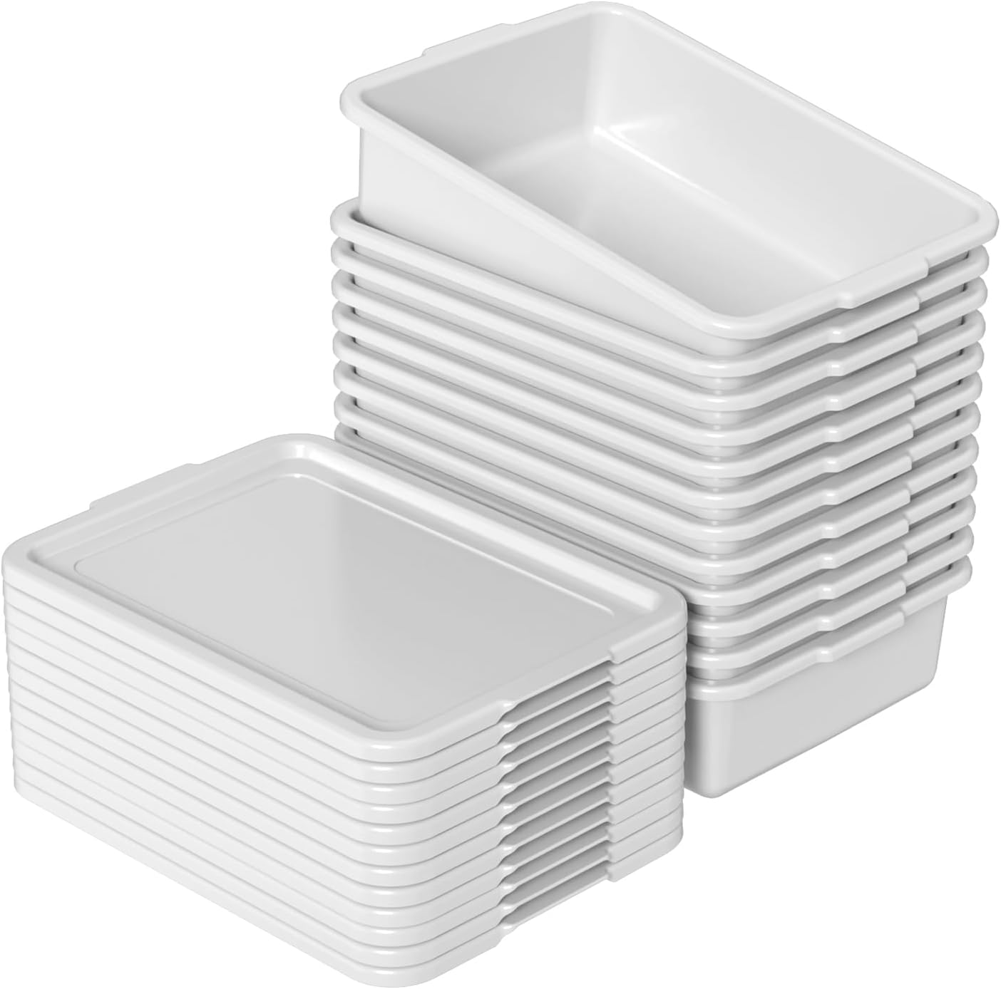 15 L Plastic Commercial Bus Box with Lid, 12-Pack Restaurant Dish Tub, Gray
