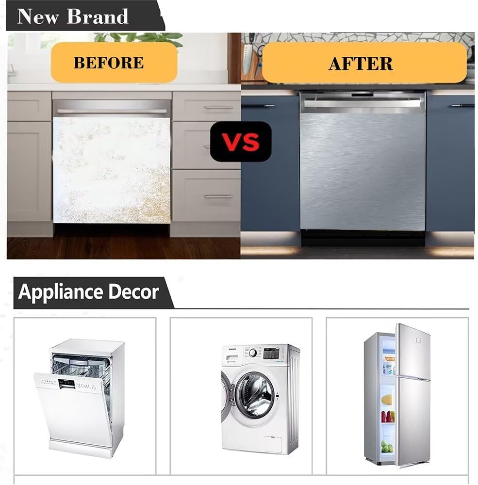 Silver Brushed Stainless Steel Dishwasher Magnet Cover,Stainless Steel Magnetic Sticker, Silver Refrigerator Panel Decal,Reusable, Suitable for Kitchen Appliances and Washing Machine,23"X26"