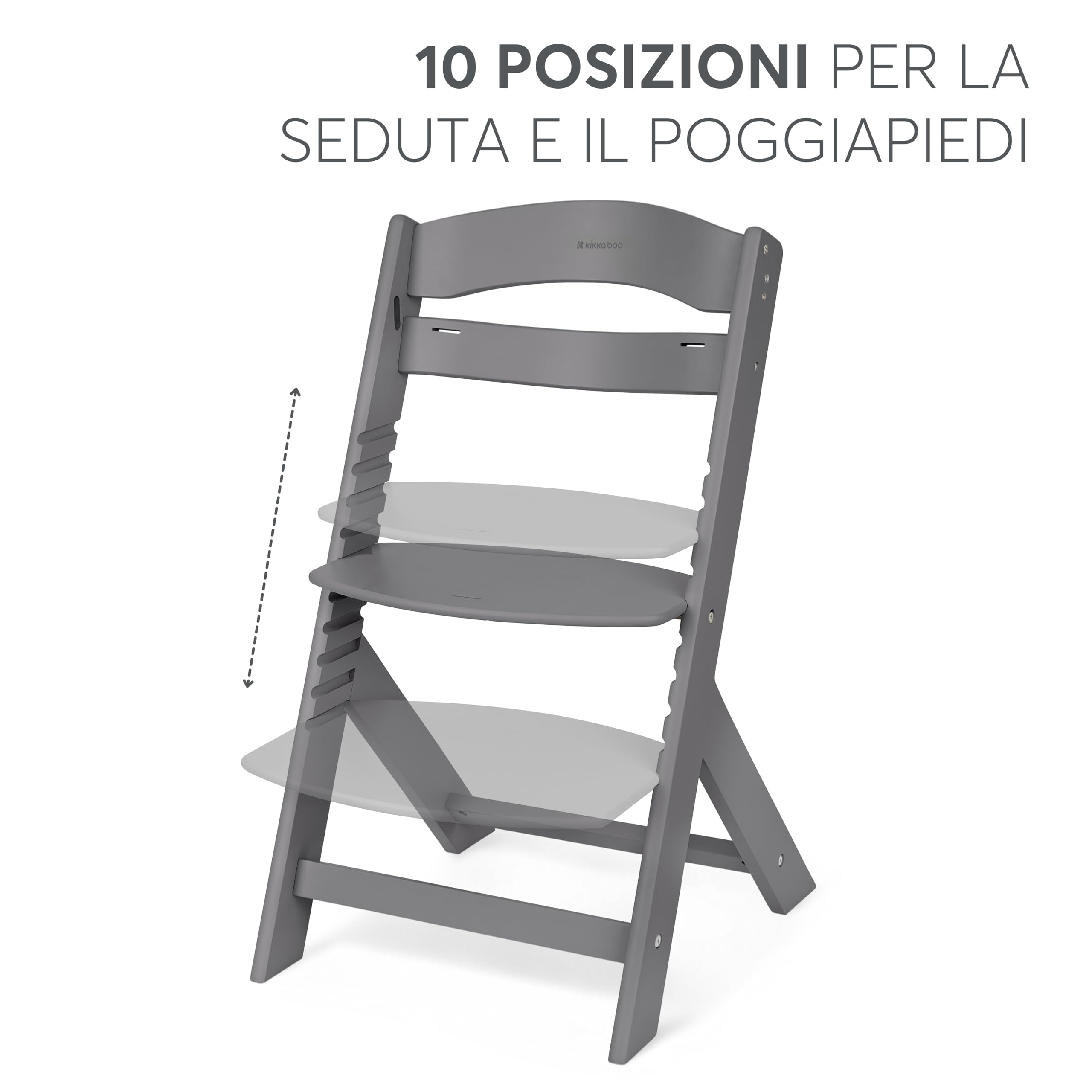 KikkaBoo NORDY Seggiolone in Legno per Bebè, Sedia Regolabile fino a 35 kg, Struttura in Faggio, Vassoio Rimovibile, Seduta e Poggiapiedi Regolabili, Barra di Sicurezza,Cintura a 3 Punti, Grigio Scuro