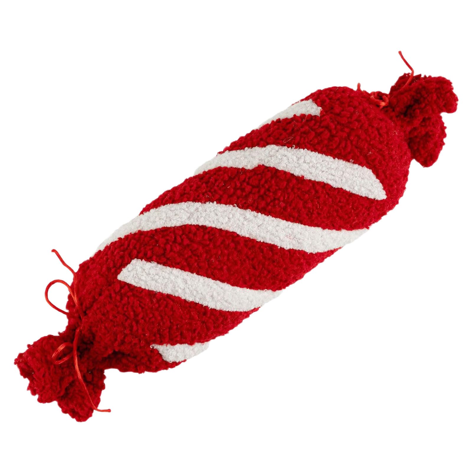 Kalttoy Christmas Themed Red Furry Throw Pillow Polyester Fabric Stuffed Candy Shape Decorative Cushion for Holiday Parties Candy Shape Cushion